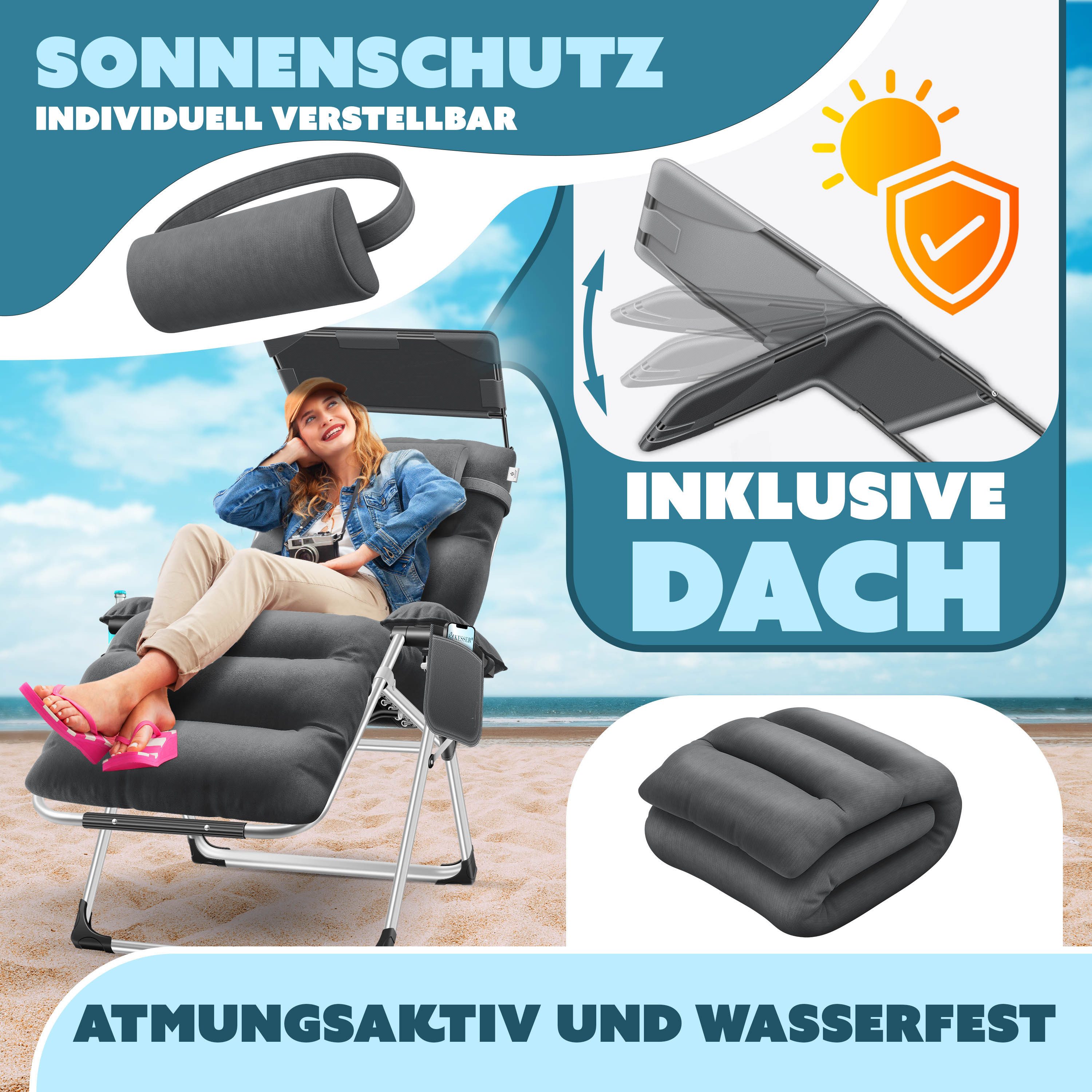KESSER Gartenliege, Sonnenliege Liegestuhl Klappbar + Nackenkissen Gartenstuhl