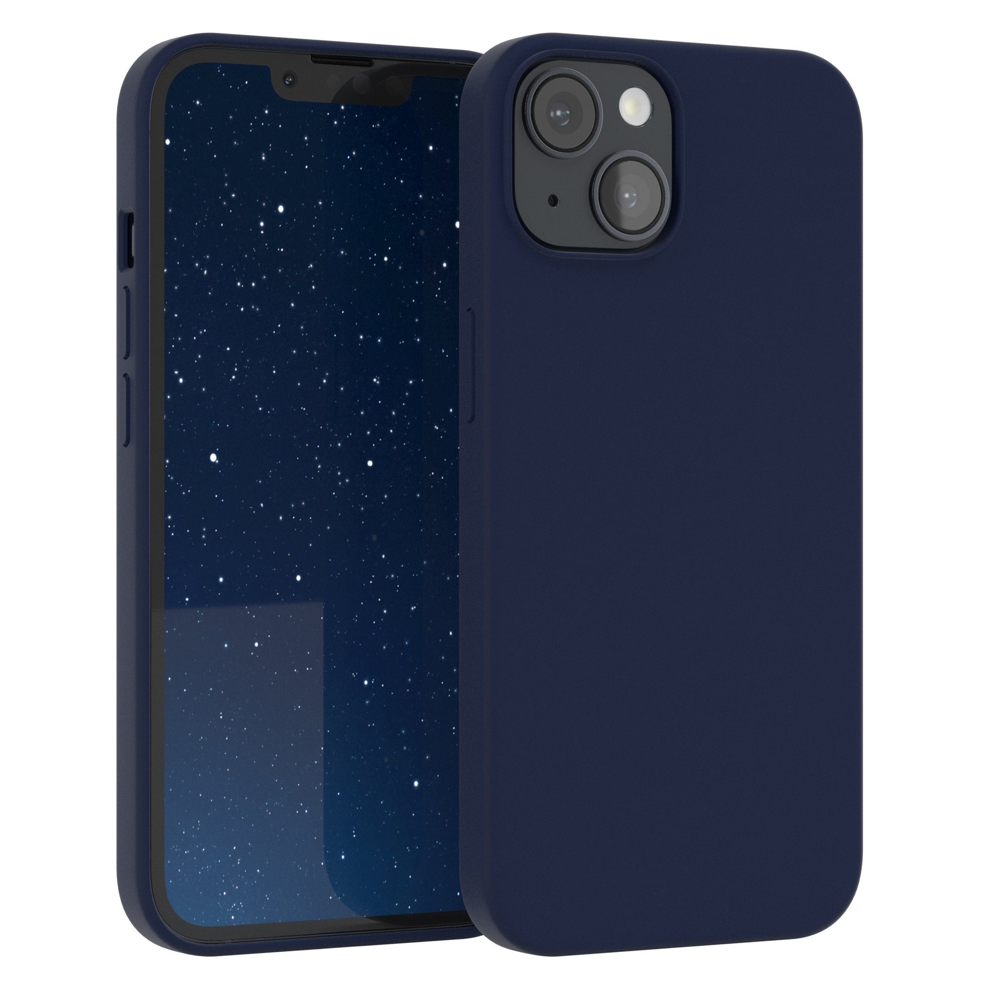 EAZY CASE Handyhülle Premium Silikon Case für Apple iPhone 14 6,1 Zoll, Handy Softcase Hülle Silikon mit Displayschutz Case Blau / Nachtblau