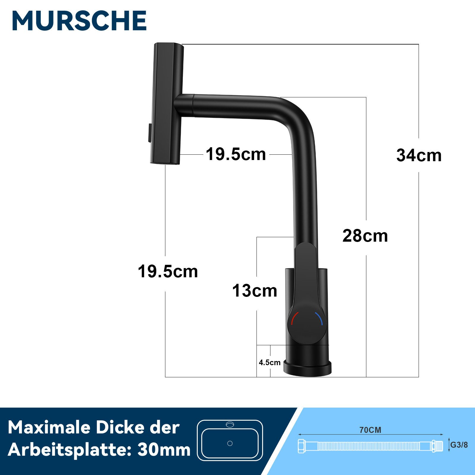 ZMH Küchenarmatur Ausziehbar - Mischbatterie Spültischarmatur 360° Drehbar Küche (Set, Küchenarmatur mit Brause) mit Brause Edelstahl 2 Strahlarten , ausziehbar – Bild 3 von 5