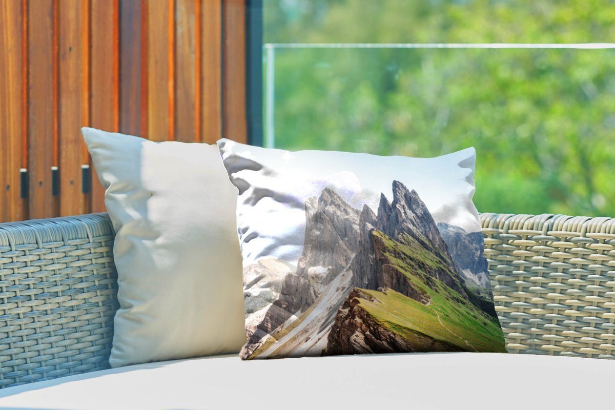 Outdoor-Dekorationskissen, Dolomiten Italien, MuchoWow Polyester, in der Dekokissenbezug, Dekokissen Gipfel Die Kissenhülle