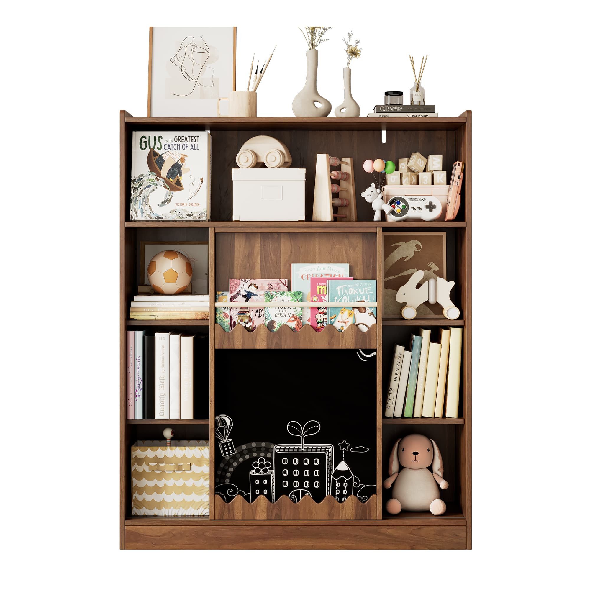 ANYSUN Bücherregal Bücherregal mit Tafel, Ffenes 9-Fach Regal, Set, mit Schiebetüren & Bilderbuchablage 120x38.5x151.5 cm