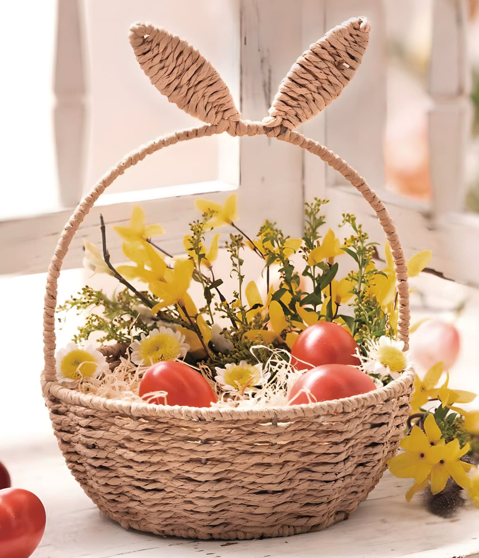 Dekoleidenschaft Dekokorb "Hasenöhrchen" Osterkorb Flechtkorb aus Papierschnur Ø 22 cm Osternest