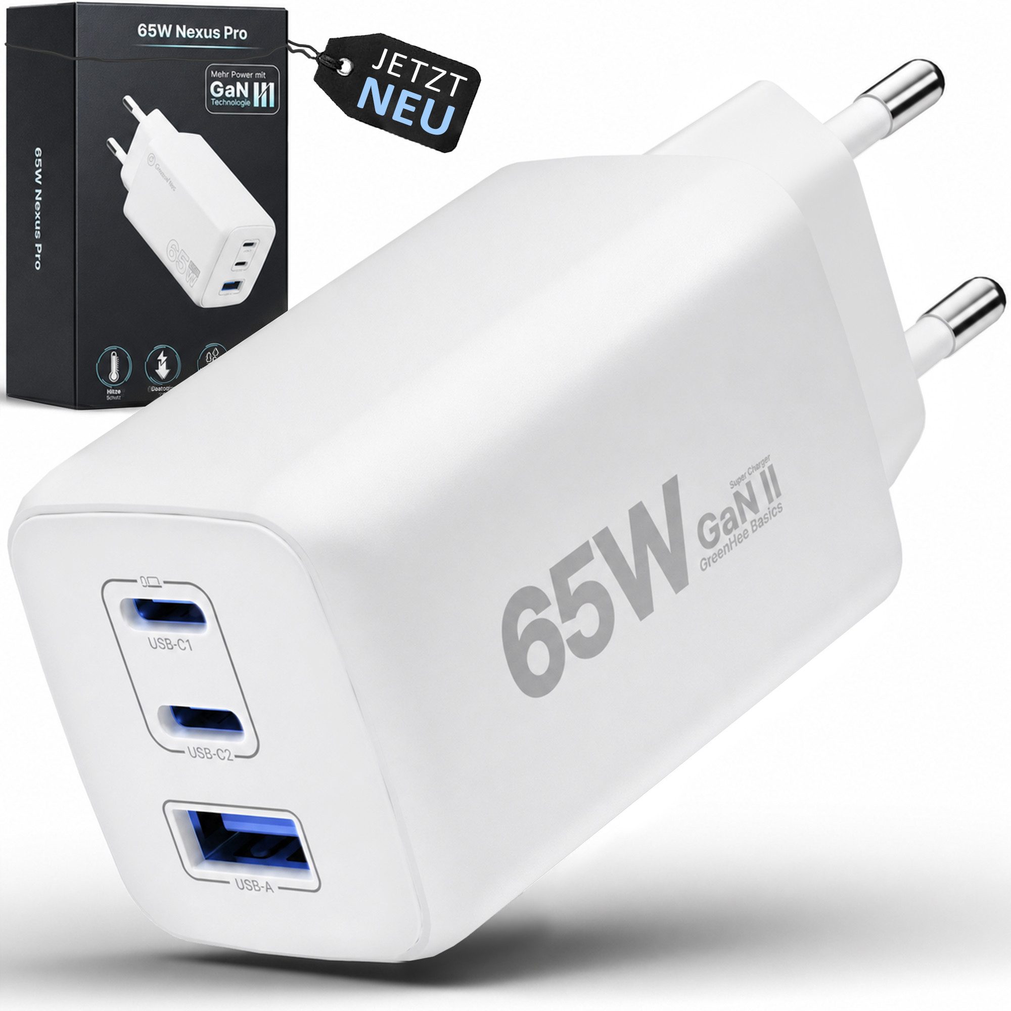 GreenHec 65w USB-C Ladegerät Mehrfach GAN Mehrfachstecker USB-A Charger Schnelllade-Gerät (50 mA, Spar-Set, Universelle Kompatibilität, 3 fach Netzteil Adapter Macbook quick charge Ladestation type c port)