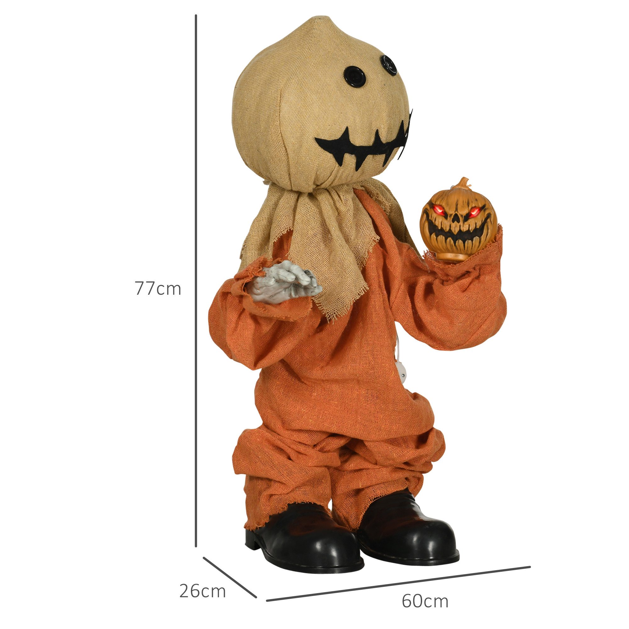 HOMCOM Dekofigur 77cm Halloween Deko mit Rote Augenleuchte und Soundfunktion (Halloween-Geister, 1 St., Vogelscheuche Halloween-Dekoration), mit Kürbiskopf, Ora – Bild 3 von 5