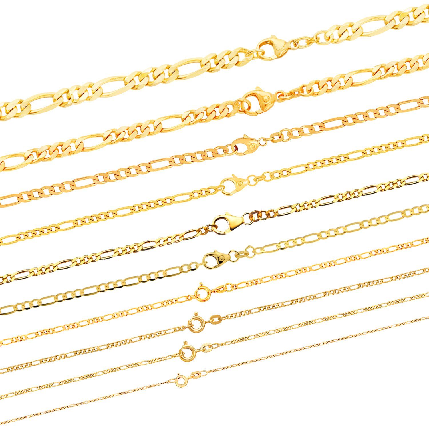 HOPLO Goldkette Figarokette diamantiert Breite 4,3 mm, Länge 60 cm 585 - 14 Karat Gold, Made in Germany