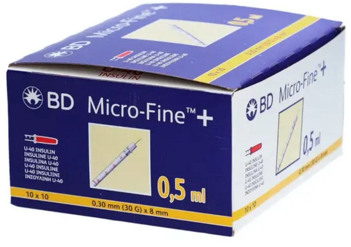 DocMed Feindosierspritze BD Micro-Fine+Insulinspritze 0,5 ml U40 0,3x8mm, (Spar-Set, Weltweiter Bestseller, 100-St., Steril verpackt), latexfrei – Bild 2 von 5