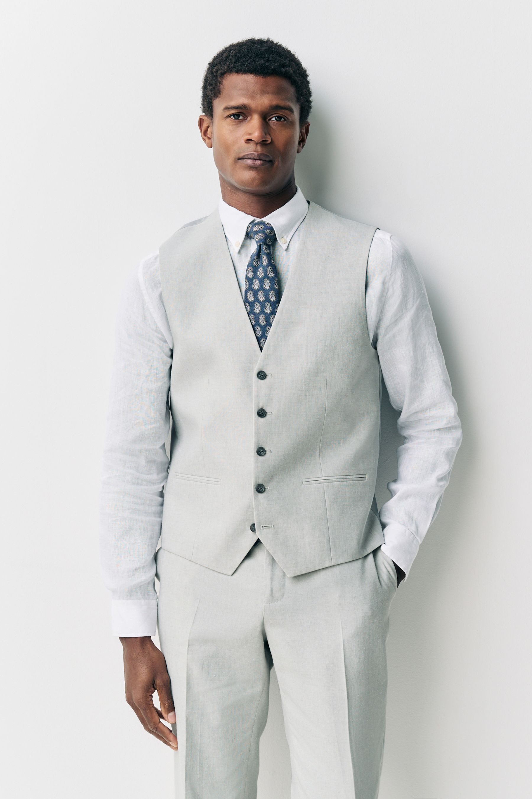 Next Anzugweste Strukturierte Anzugweste aus Leinen (1-tlg)