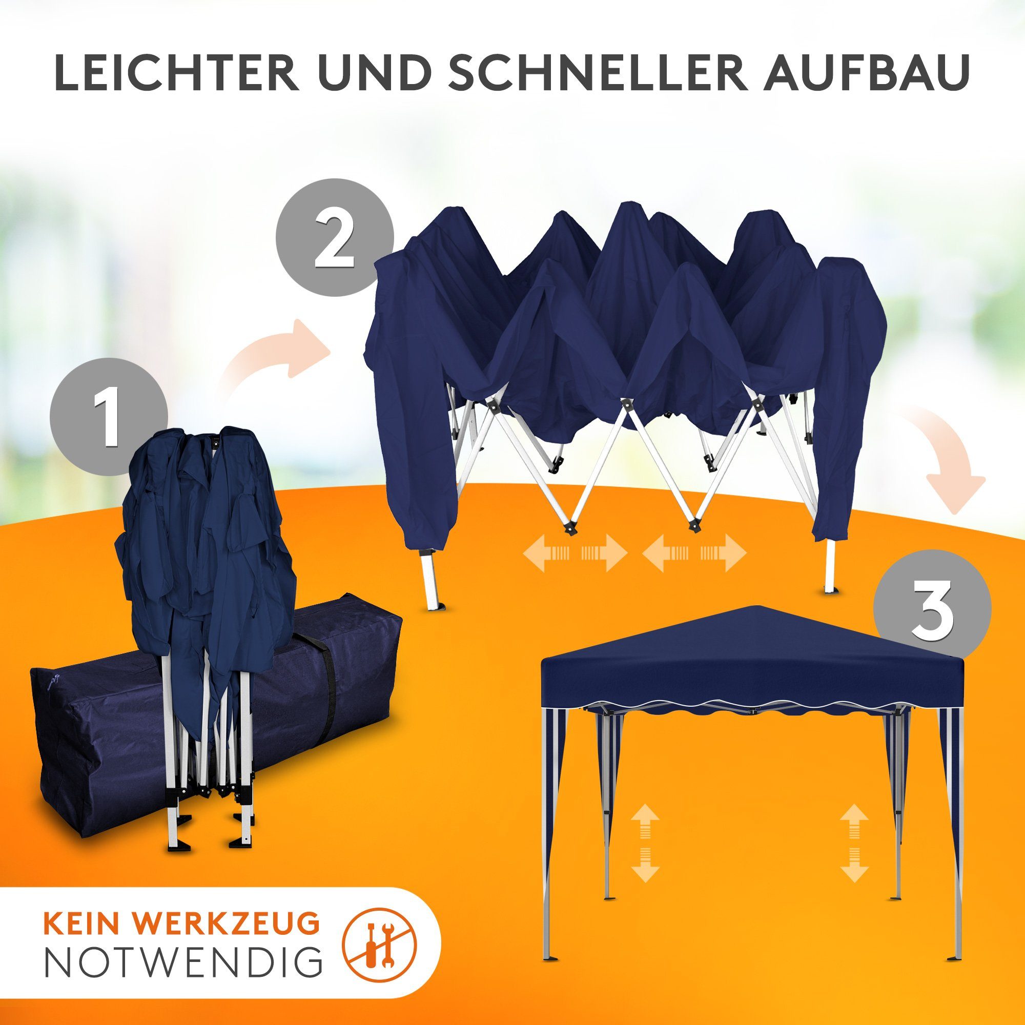 Kronenburg Faltpavillon 3x3 m wasserdicht - Gartenpavillon, Partyzelt stabil, UV-Schutz 50+, mit 4 Seitenteilen, Wetterfester Schutz, Leichter Aufbau, Inklusive – Bild 3 von 5
