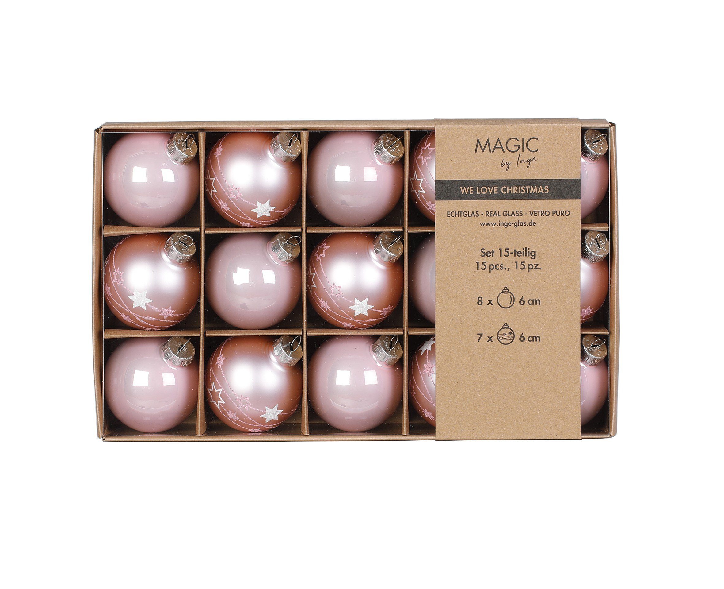 MAGIC by Inge Weihnachtsbaumkugel, Новогодние шары Glas 6cm Sterne Motiv 15 Stück - Lovely Magnolia