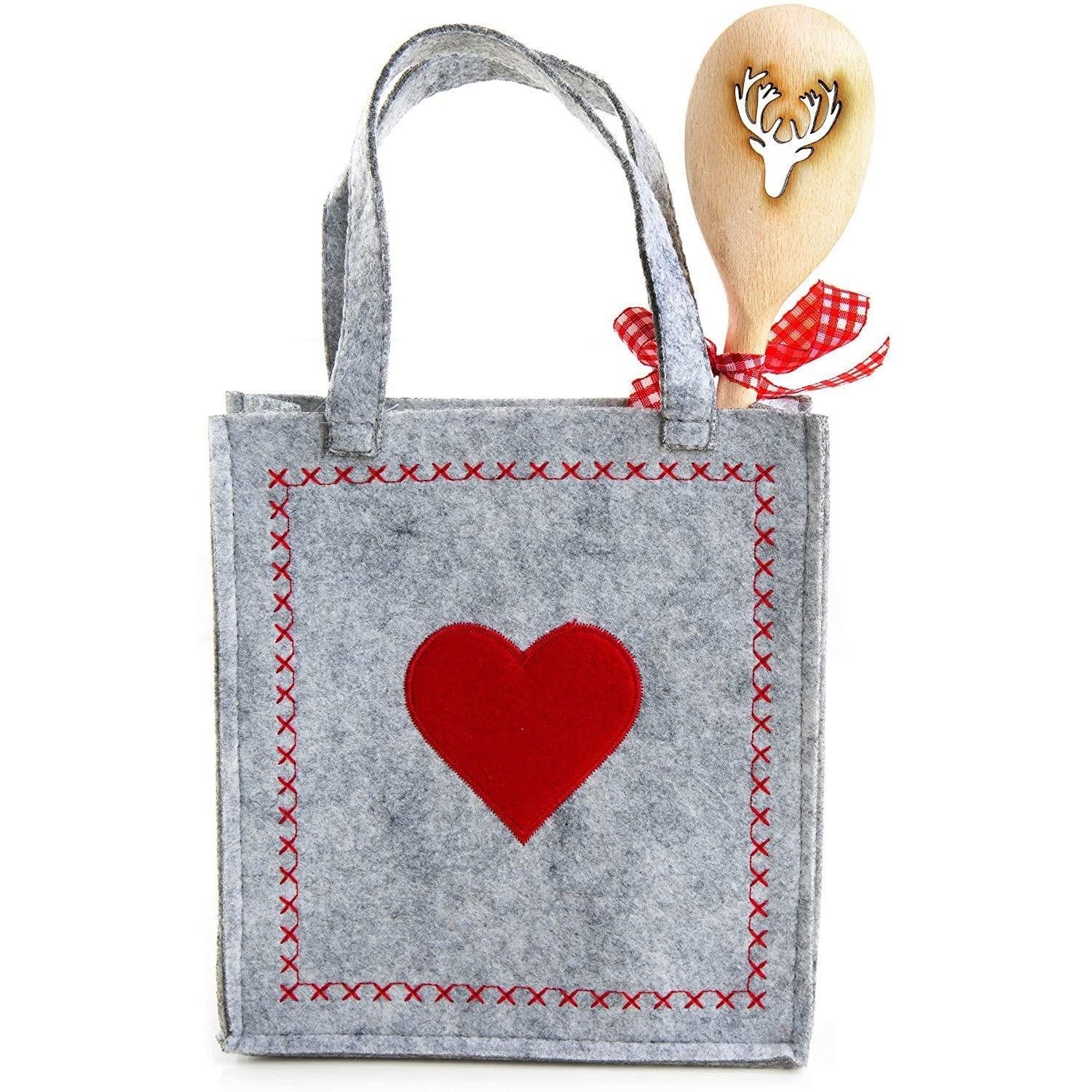 Logbuch-Verlag Geschenkbox Kleine Geschenktasche 18 x 20 cm Filz + Hirsch Geweih Holz Kochlöffel