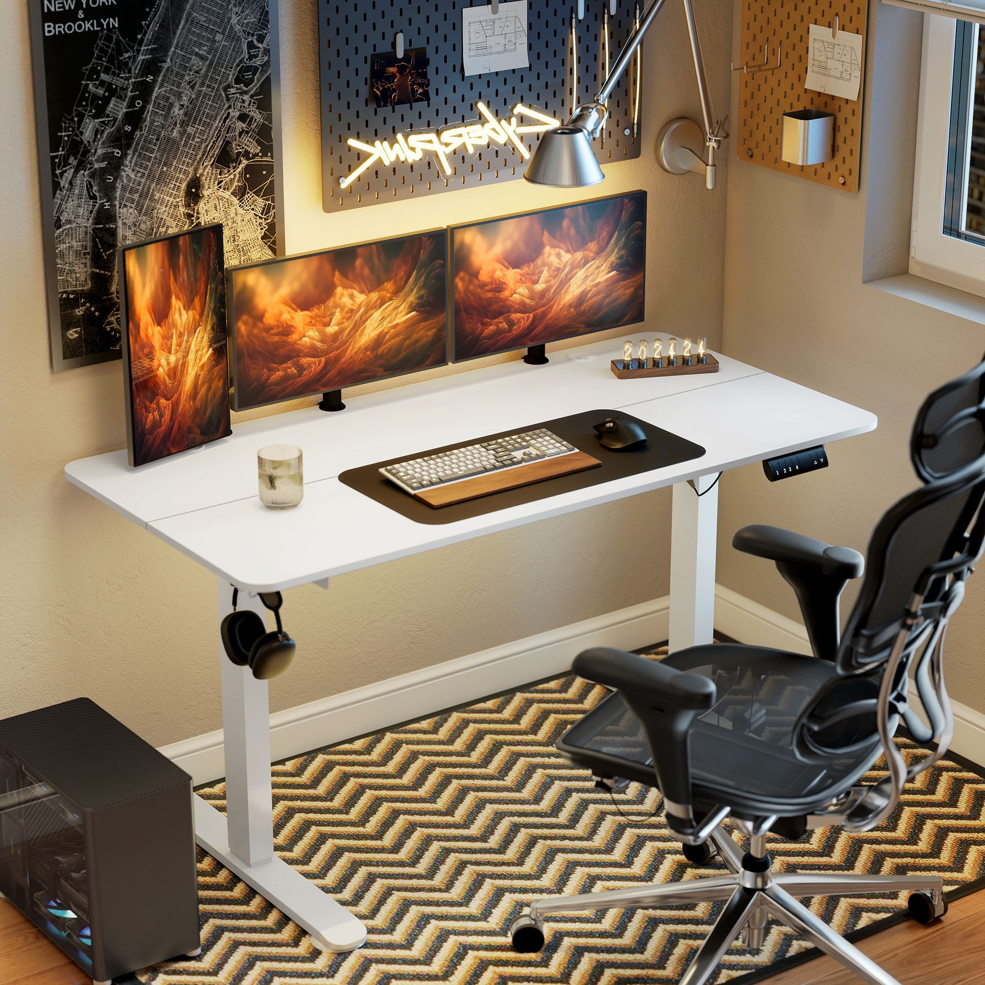 Vinsetto Schreibtisch 140 x 70 cm Höhenverstellbar, Ergonomisch, Anti-Kollision (Laptoptisch, 1-St., Computertisch), für Wohnzimmer, Arbeitszimmer, Weiß