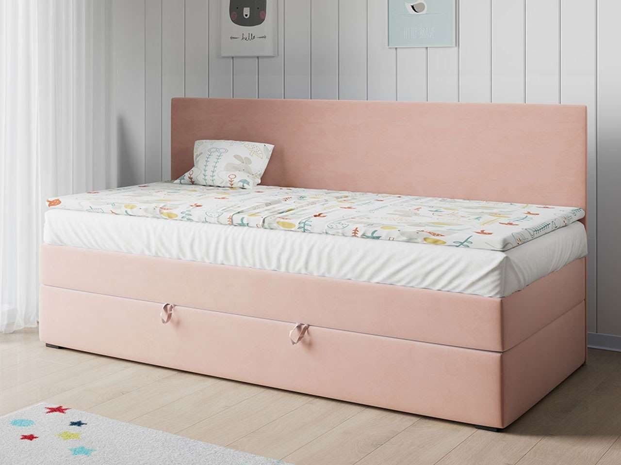 MKS MÖBEL Kinderbett KUBUS 2, Polsterbetten für Kinderzimmer und Jugendzimmer - 90x200, Boxspringbett Rosa