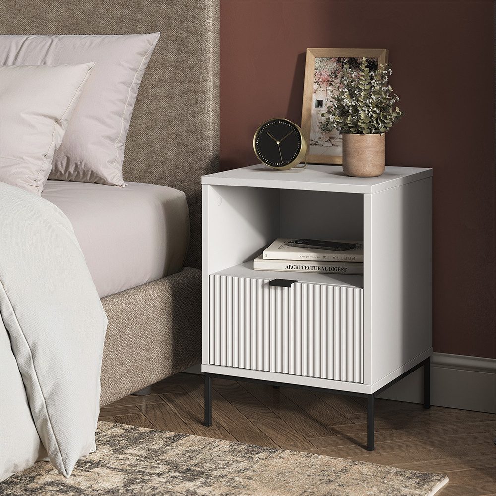 Vicco Nachtschrank Eliza, Weiß, 40 x 55 cm mit 1 Schublade