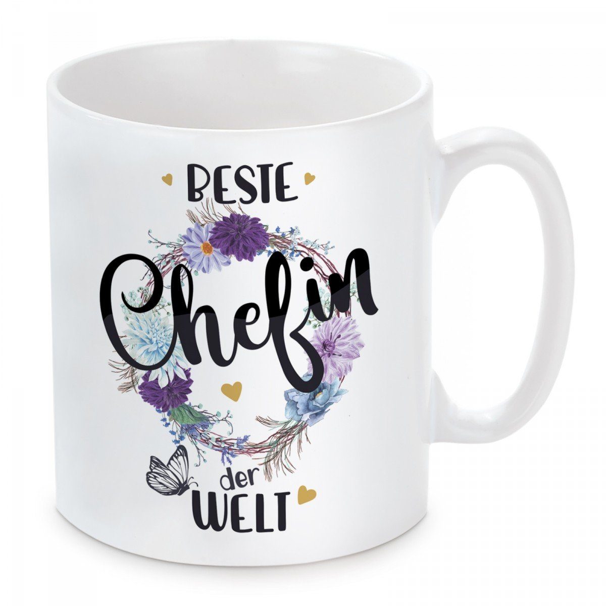 Herzbotschaft Tasse Kaffeebecher mit Motiv Beste Chefin der Welt, Keramik, Kaffeetasse spülmaschinenfest und mikrowellengeeignet