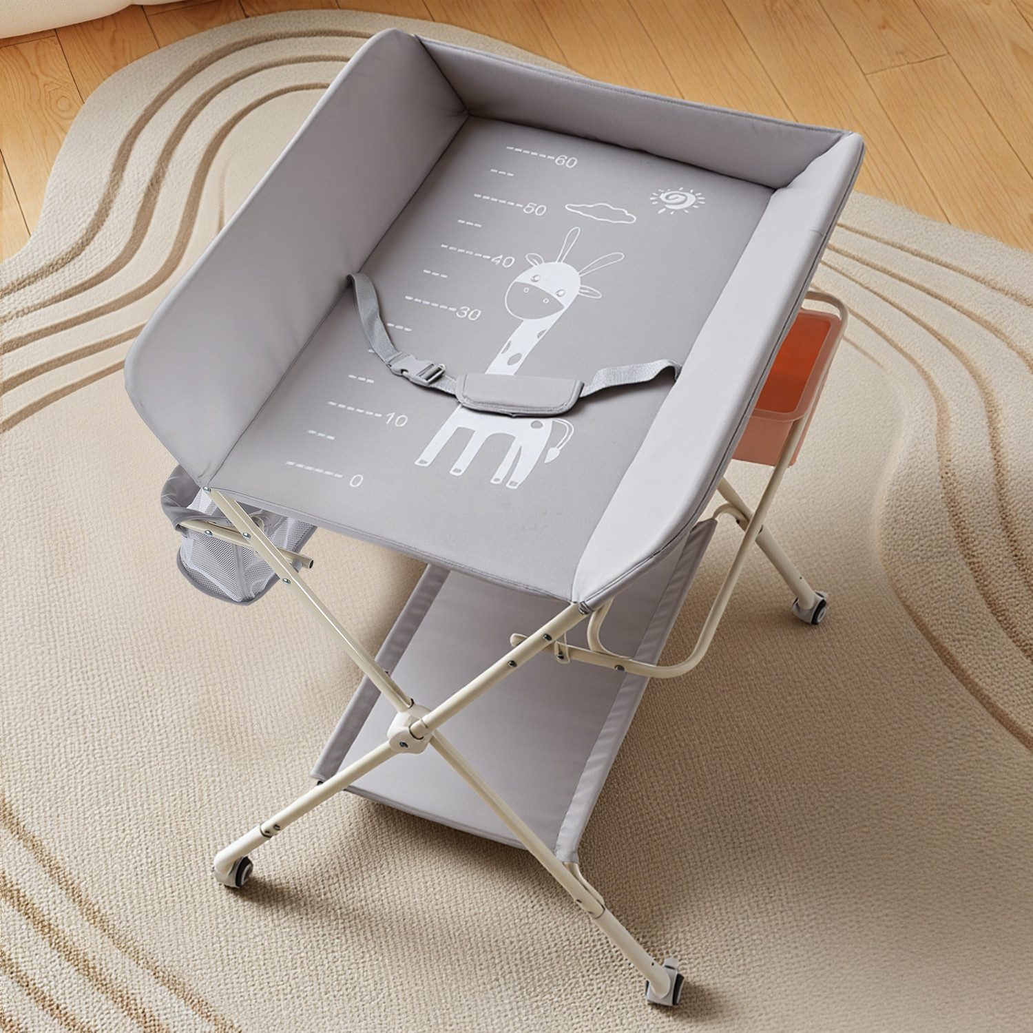 oyajia changing table changing mat Mulde chest of drawers changing compartment Baby child (mobile, with wrap attachment, made of metal Oxford fabric), height adjustable, waterproof, storage compartment, With brake