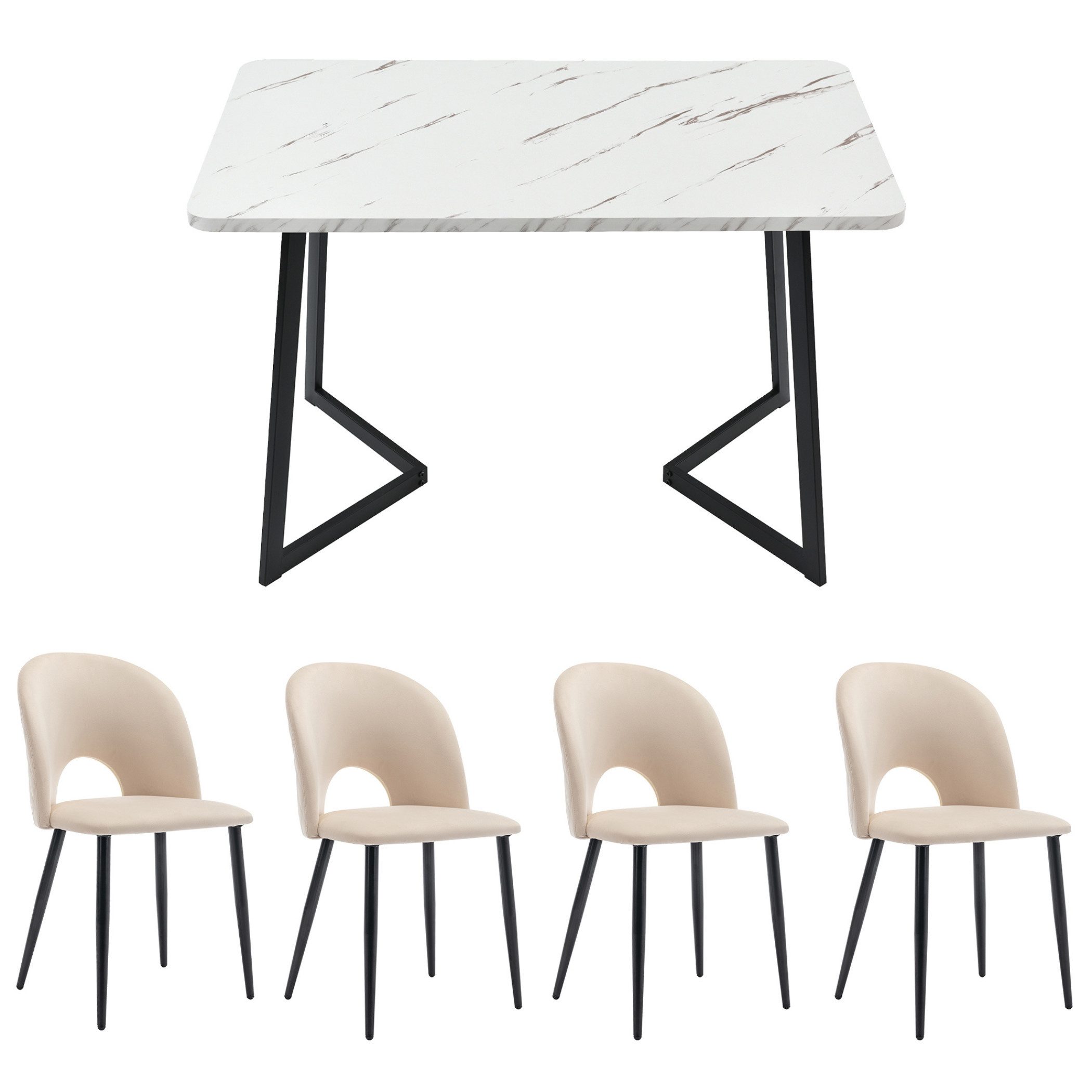 SeedWave Esszimmer-Set Sitzgarnitur für Wohnzimmer, Küche, Esstisch 117x68cm mit Stühlen Set, Ergonomisches Esstischset für 4