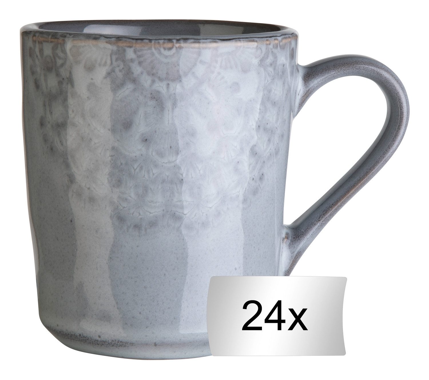 Home4You Tasse 24er Set, 355 ml, Grau, mit floraler Prägung, Steingut, Glasiert, Spülmaschinengeeignet