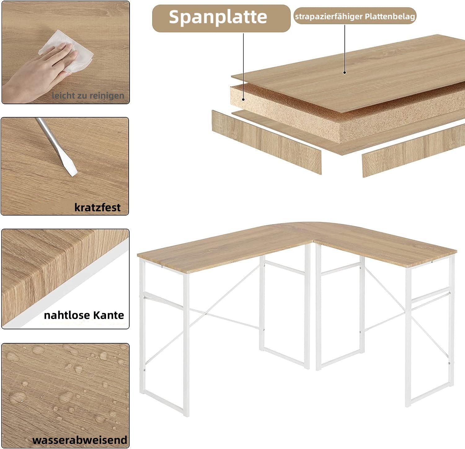 Woltu Schreibtisch, aus Arbeitstisch, L-Form und Stahl Eckschreibtisch Holz