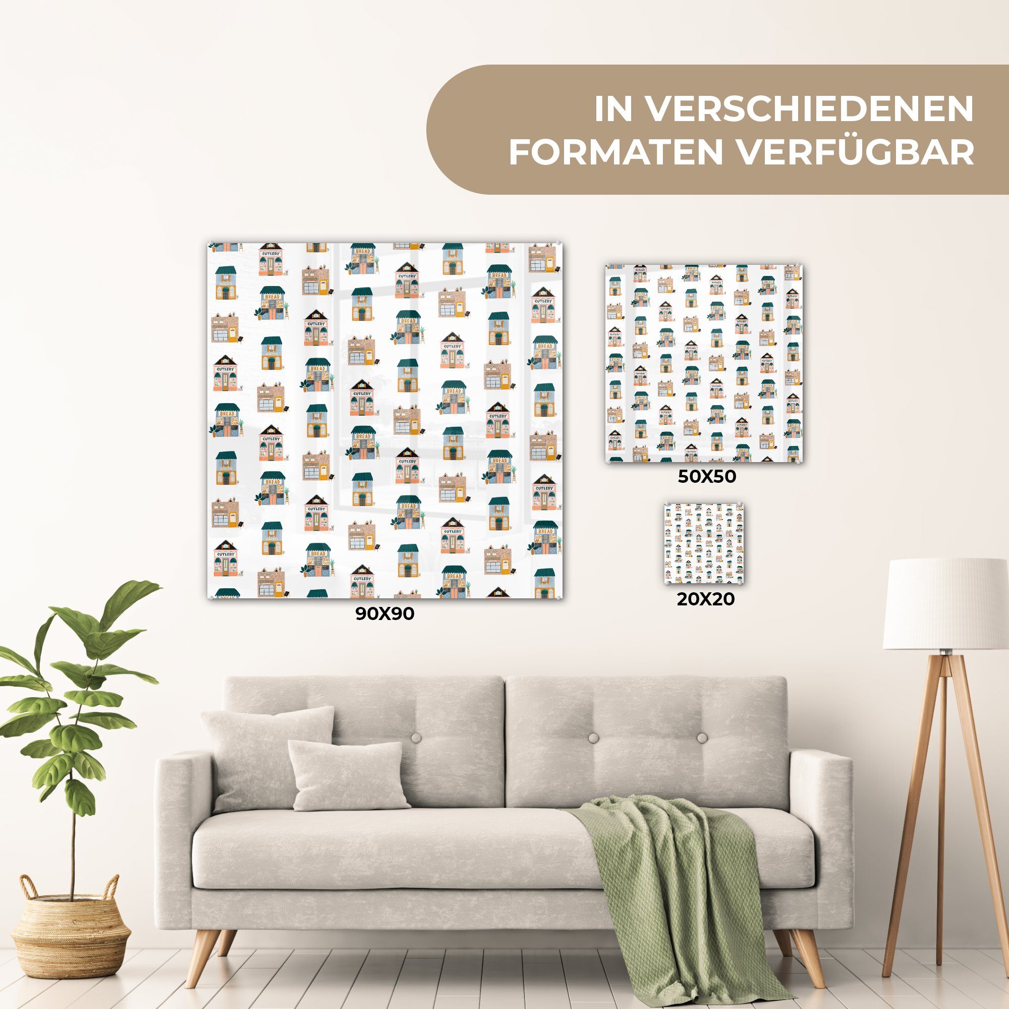 MuchoWow Acrylglasbild Haus St), - - Wanddekoration auf Muster auf Bilder Farben, Foto Wandbild (1 Glasbilder - Glas - Glas 