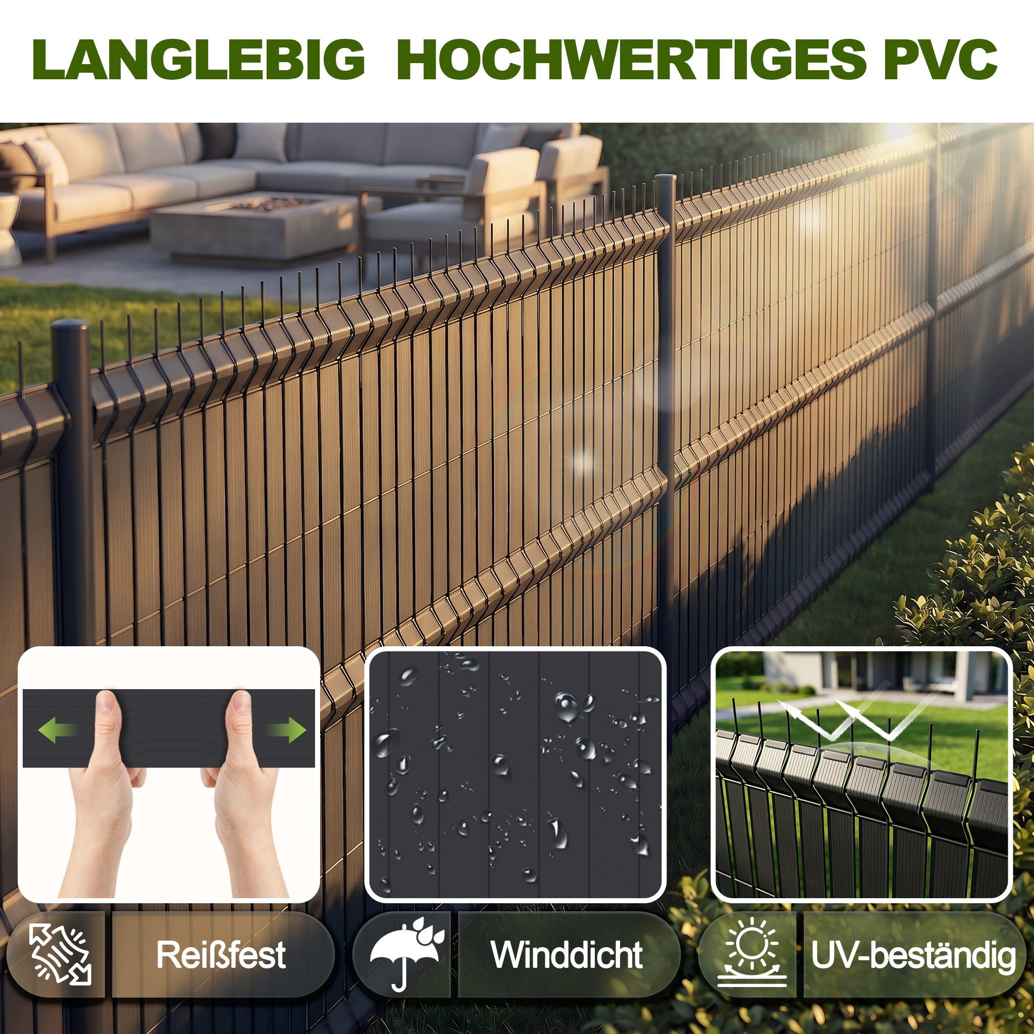 FIVMEN Sichtschutzstreifen PVC Zaunsichtschutz Rolle für Stabmattenzaun Windschutz, Blickdicht & UV-beständig für Garten Balkon Terrasse