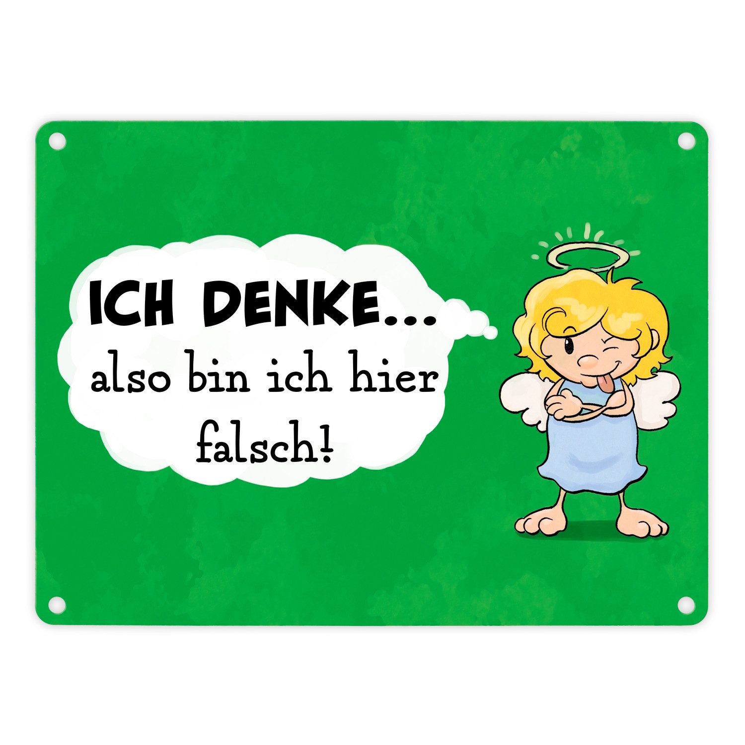Metallschild Engel Metallschild in 15x20 cm mit Spruch Denken bin ich hier falsch