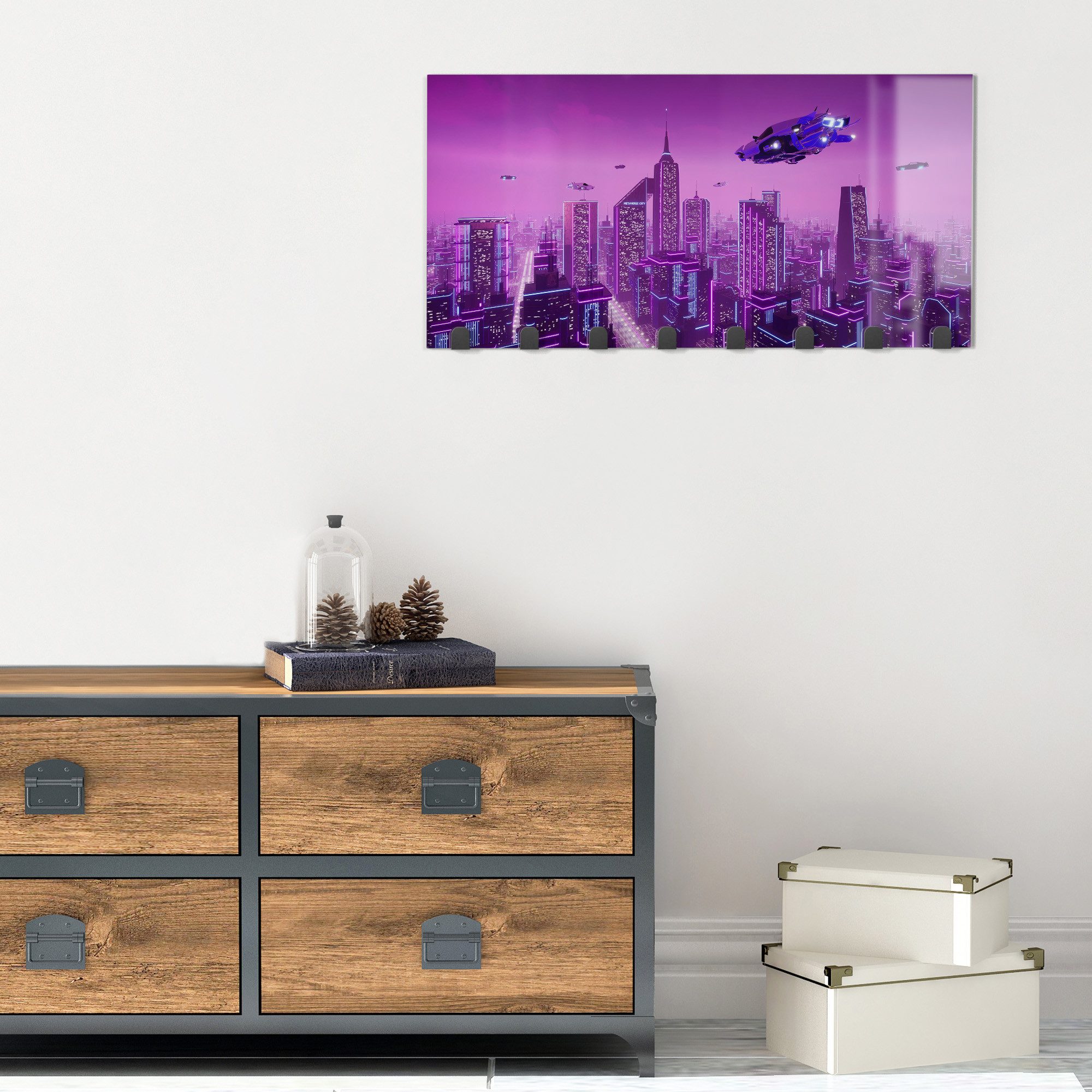 DEQORI Kleiderhaken 'Futuristische Metropole', Glas Garderobe Paneel magnetisch beschreibbar