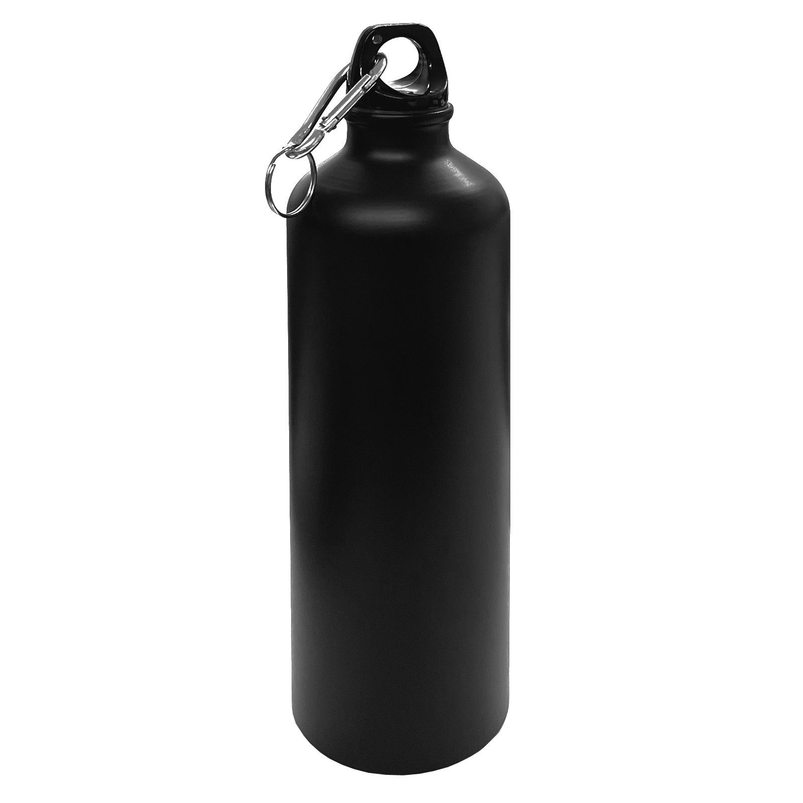 Alu Trinkflasche mit Sportflasche HAC24 Karabiner Wasserflasche Aluminium Matt 750 Aluflasche, Fahrradflasche Schwarz ml