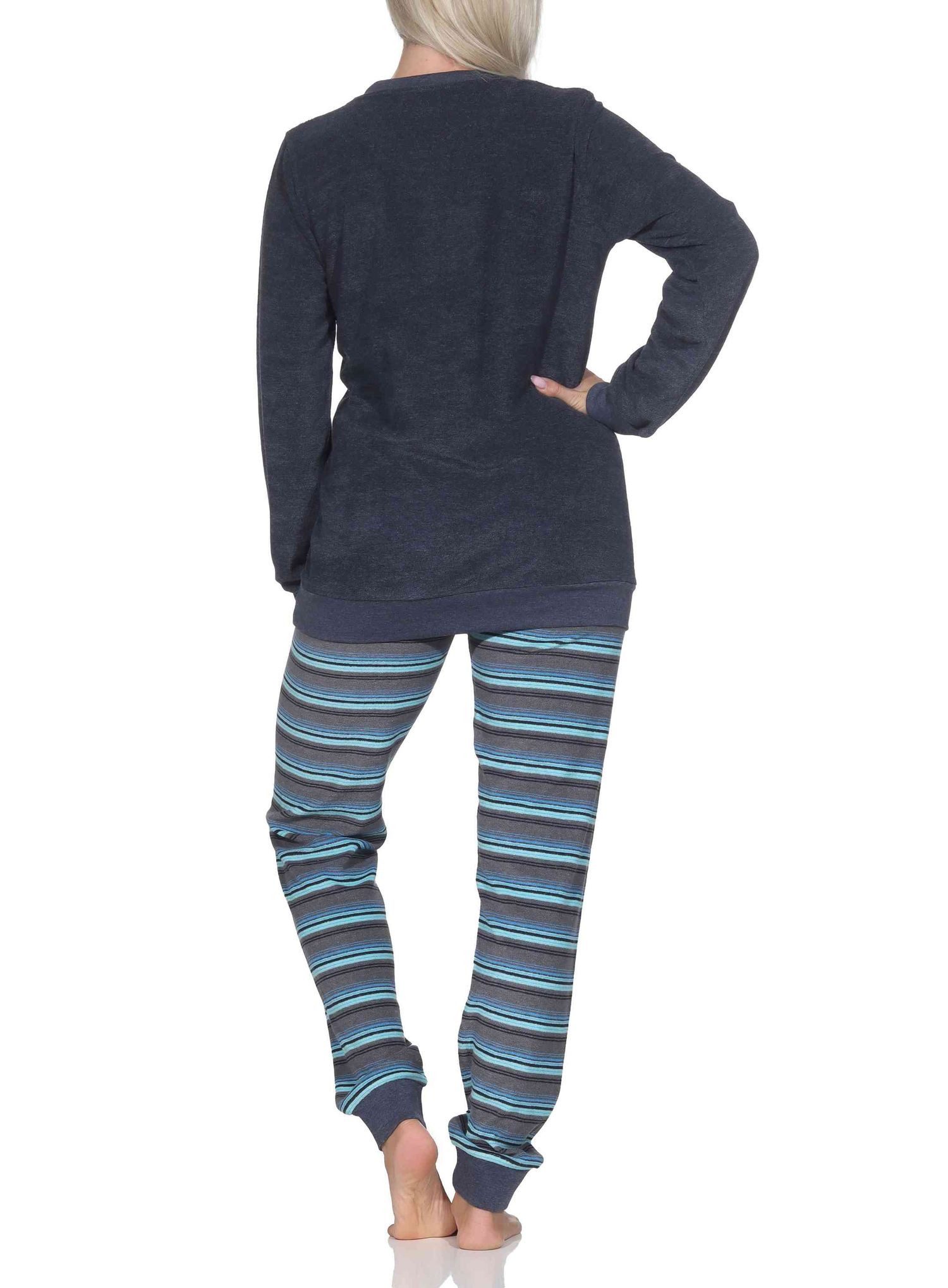 Normann Pyjama Normann Damen Frottee Pyjama lang mit Bündchen + Tier-Motiv – Bild 3 von 5