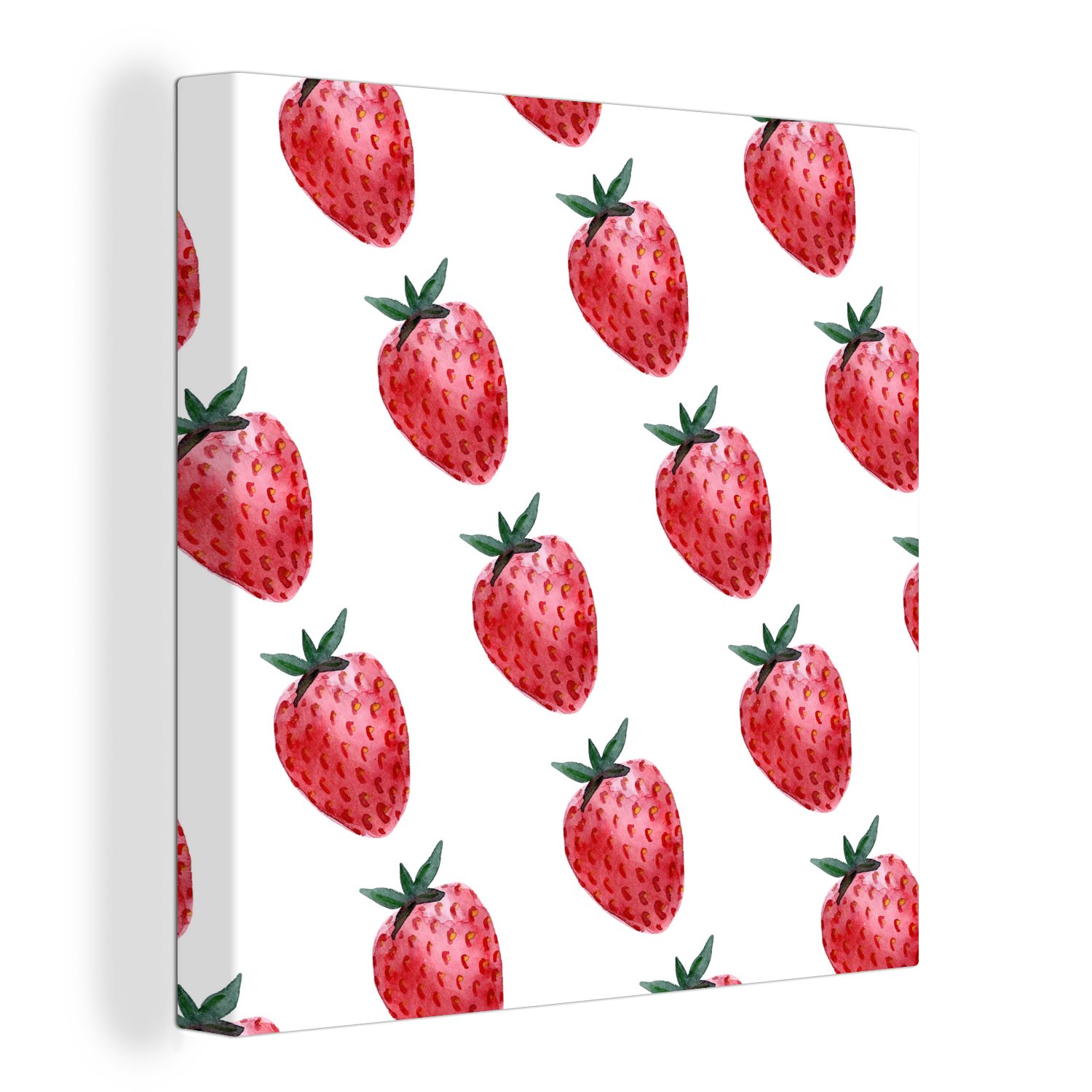 OneMillionCanvasses® Leinwandbild Erdbeere - Obst - Weiß, (1 St), Leinwand Bilder für Wohnzimmer Schlafzimmer