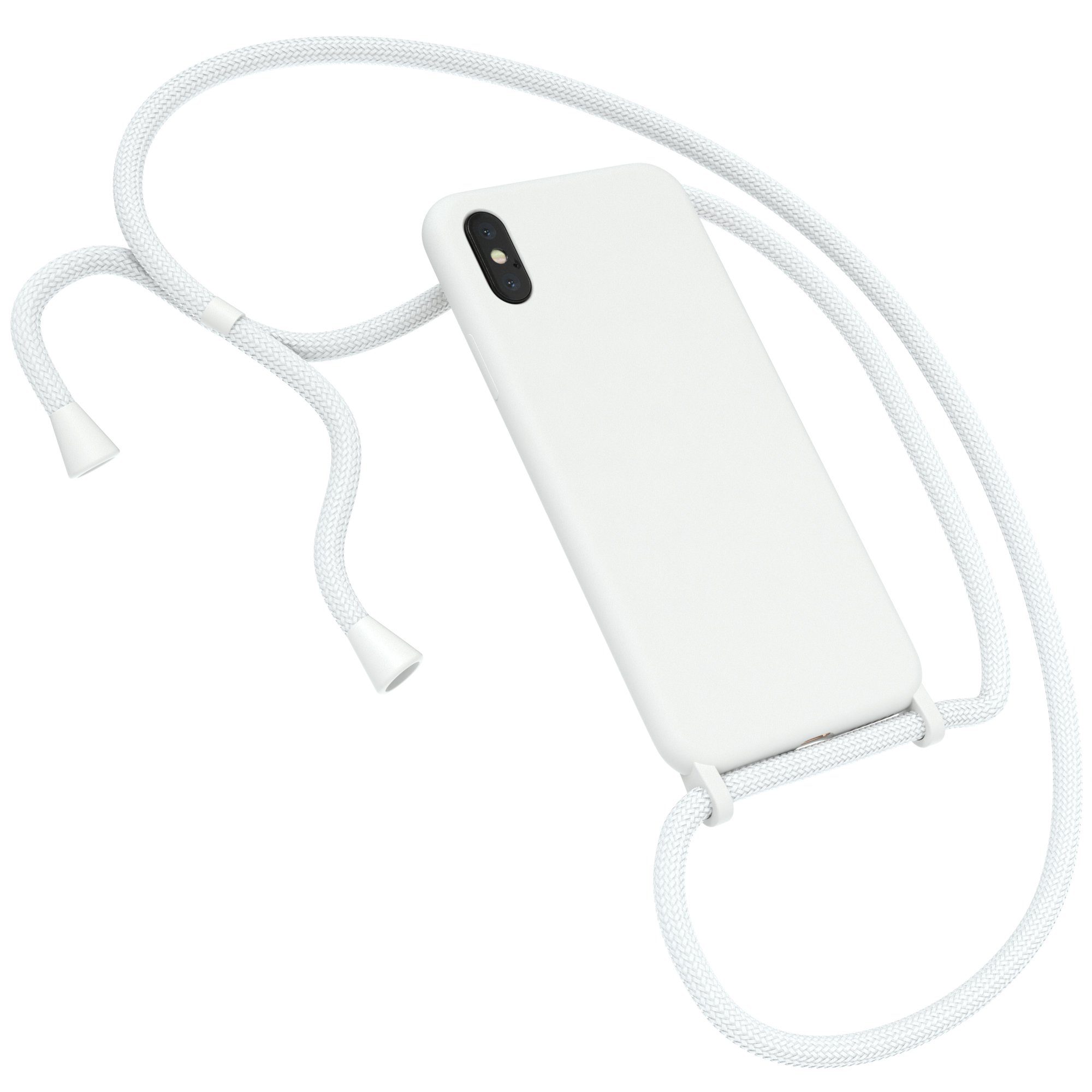 EAZY CASE Handykette Silikon Kette für Apple iPhone X / XS 5,8 Zoll, Schutzhülle Ketten Hülle Case Handyhülle Silikon Hülle Handyband Weiß