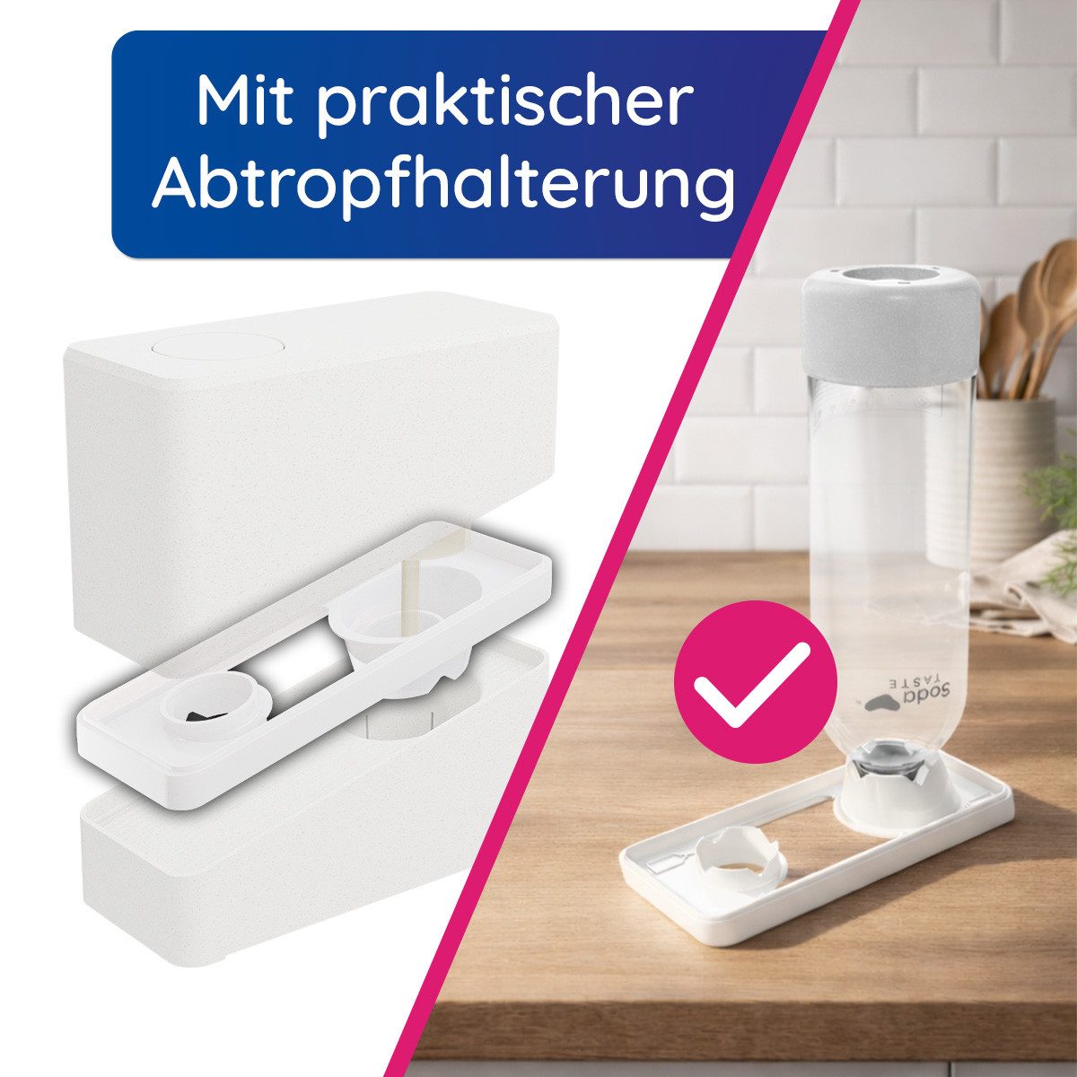 SodaTASTE Wassersprudler SodaTASTE UNO Wassersprudler Set inkl. Flasche & CO2-Zylinder, (Wassersprudler, CO₂-Zylinder, 1-Liter-Wasserflasche, Abtropfhalterung), – Bild 4 von 5