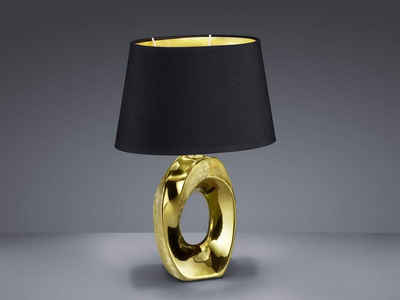 TRIO LED Tischleuchte, kleine Keramik Tisch-Lampe mit Stoff-Lampen-Schirm oval für Wohnzimmer, Fensterbank, Schlafzimmer, Schreibtisch