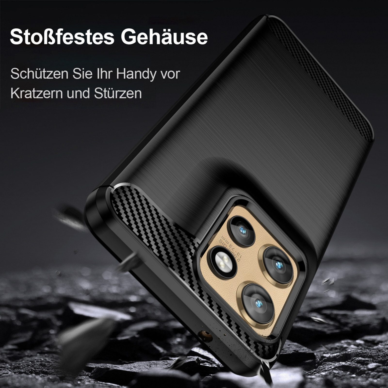 betterfon Handyhülle für Motorola Edge 50 Neo Hülle Carbon look Back Cover TPU Case Bumper, Carbon-Look – stoßfestes Case mit Air-Cushion & Metall-Optik