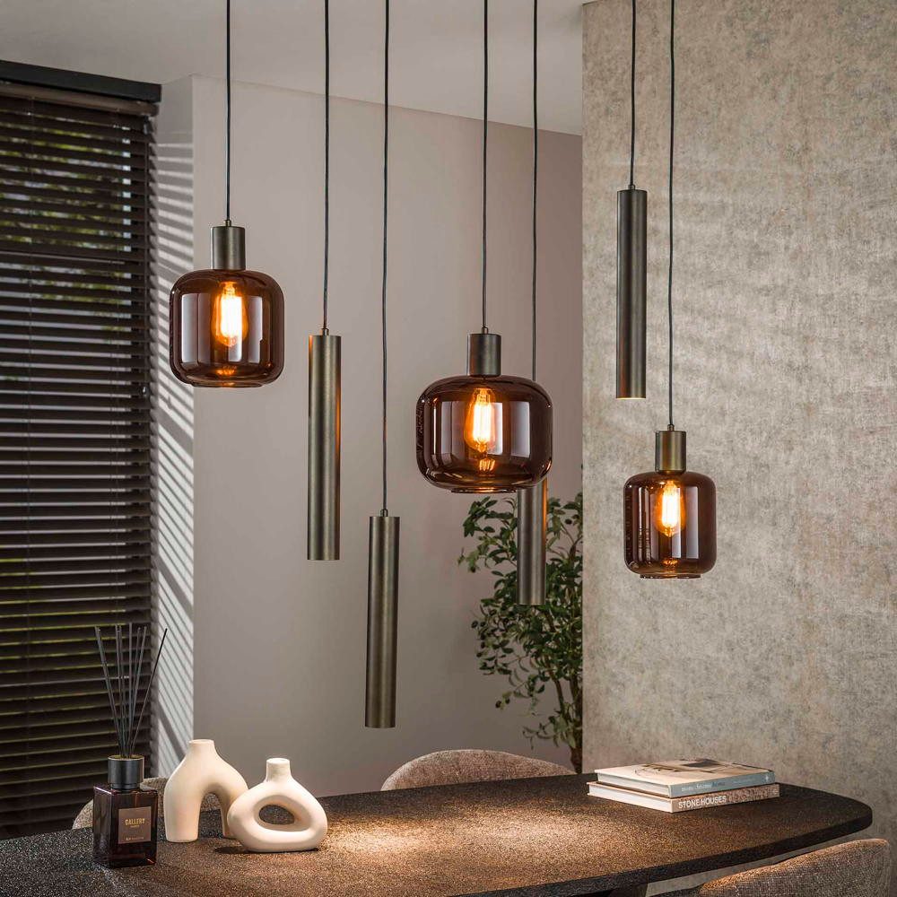 famlights Pendelleuchte Pendelleuchte Fips in Braun E27 7-flammig