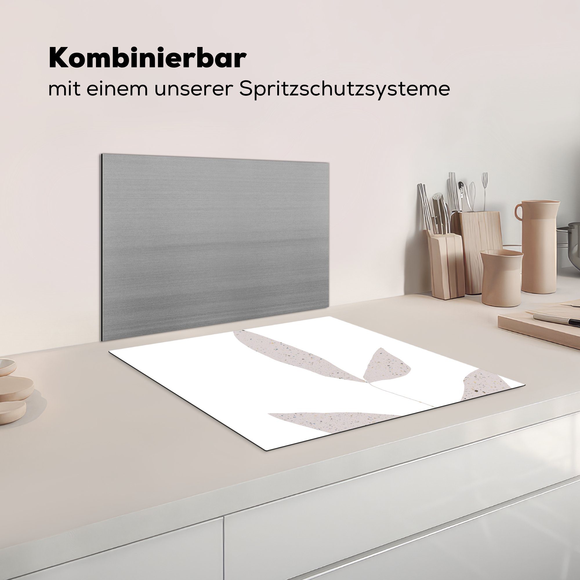 MuchoWow Herdblende-/Abdeckplatte Blätter Induktionsschutz, Induktionskochfeld, Pastell, Vinyl, - (1 59x51 cm, Design - tlg), Ceranfeldabdeckung