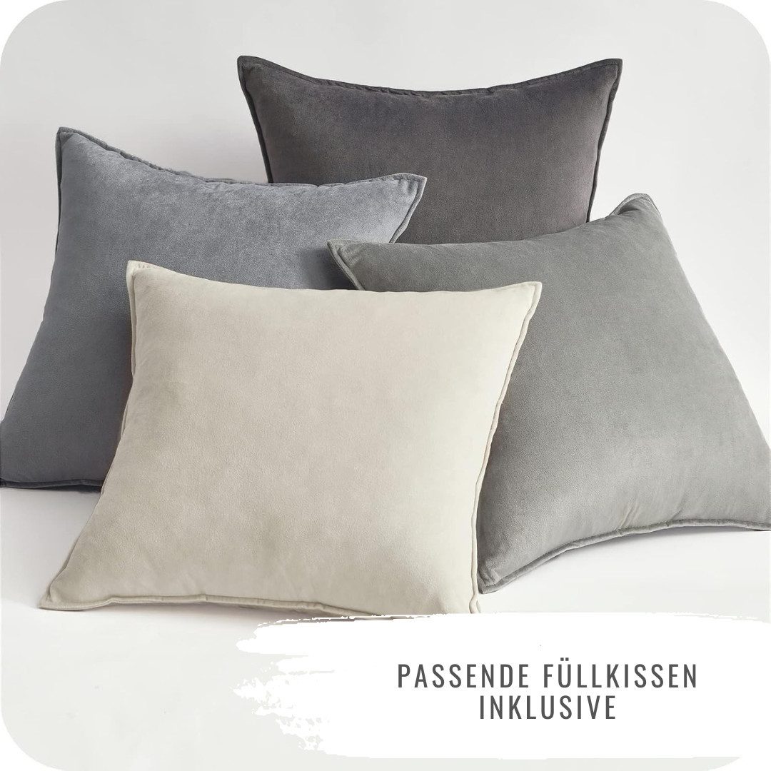 Interior by Hakito Dekokissen 4er Set Kissenbezüge inklusive Füllkissen Set Sami Samt weich, Kissenhülle mit Füllung