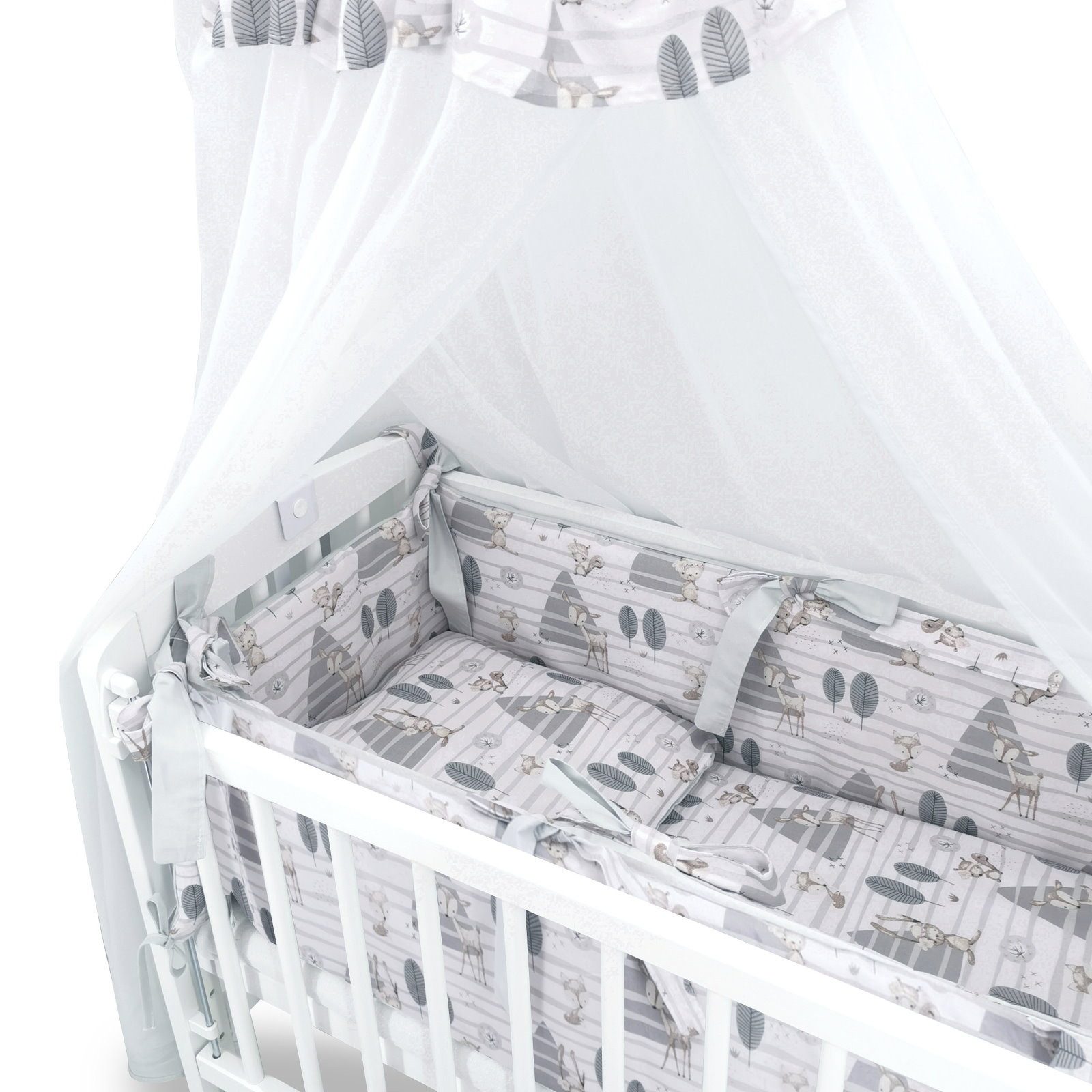 Baby-Delux Beistellbett Babybett Waldfreunde grau, 10-tlg., Stillbett 90x40 günstig online kaufen