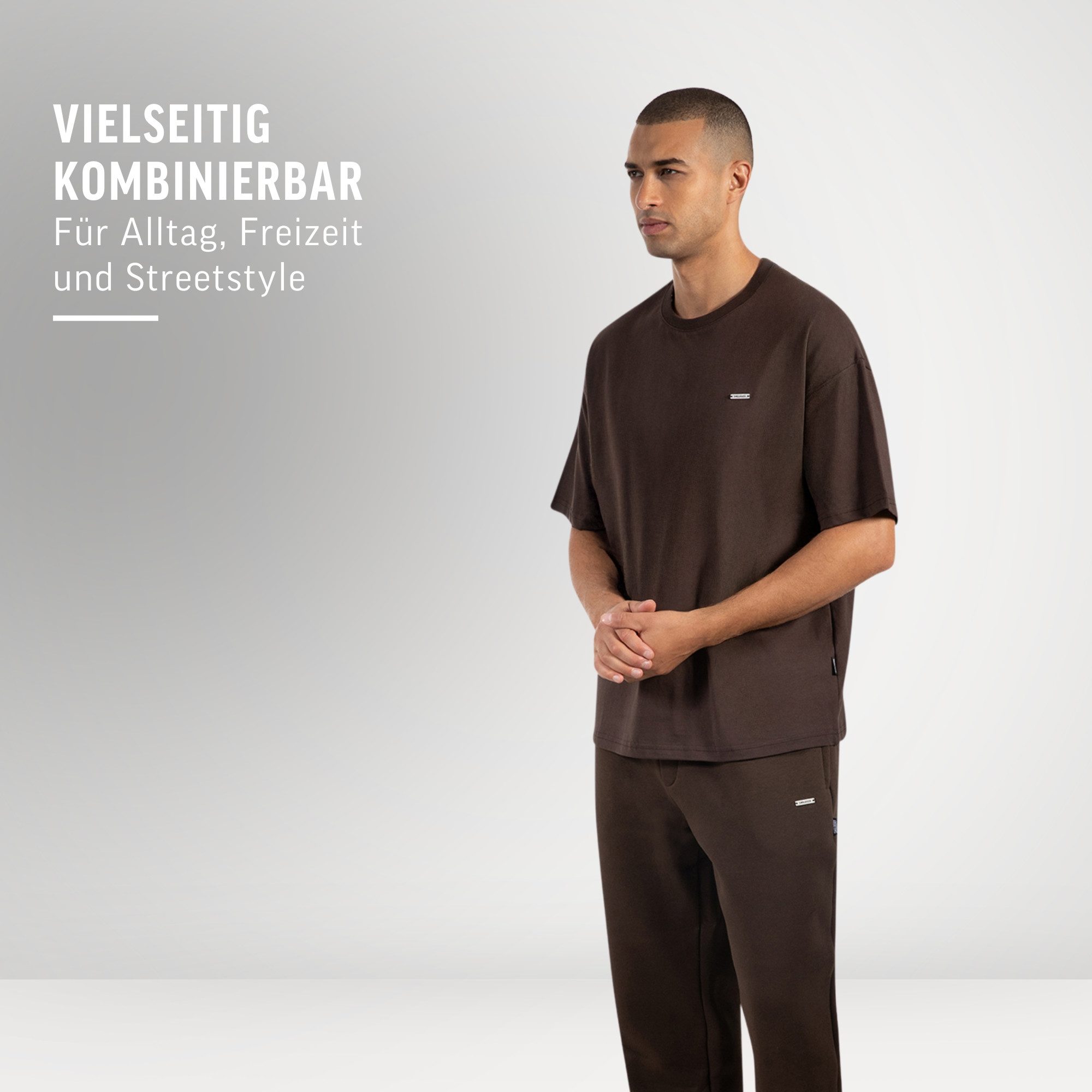 Smilodox T-Shirt Cedrik, Oversize Shirt aus 100% Baumwolle, Weiches Material, Modern Metallabel Baumwollshirt Kurzarmshirt moderne Details Freizeitshirt