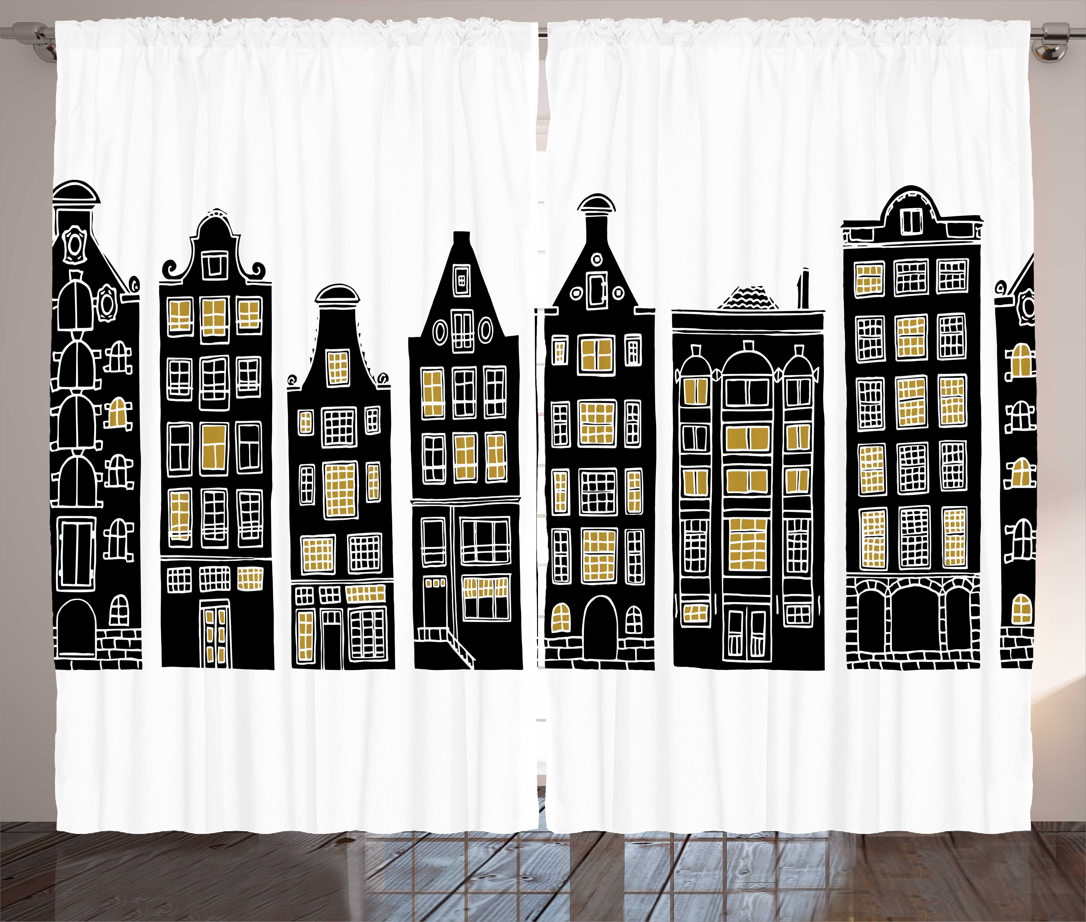 Gardine Schlafzimmer Kräuselband Vorhang mit Schlaufen und Haken, Abakuhaus, Stadt Alte Häuser Amsterdam Artwork