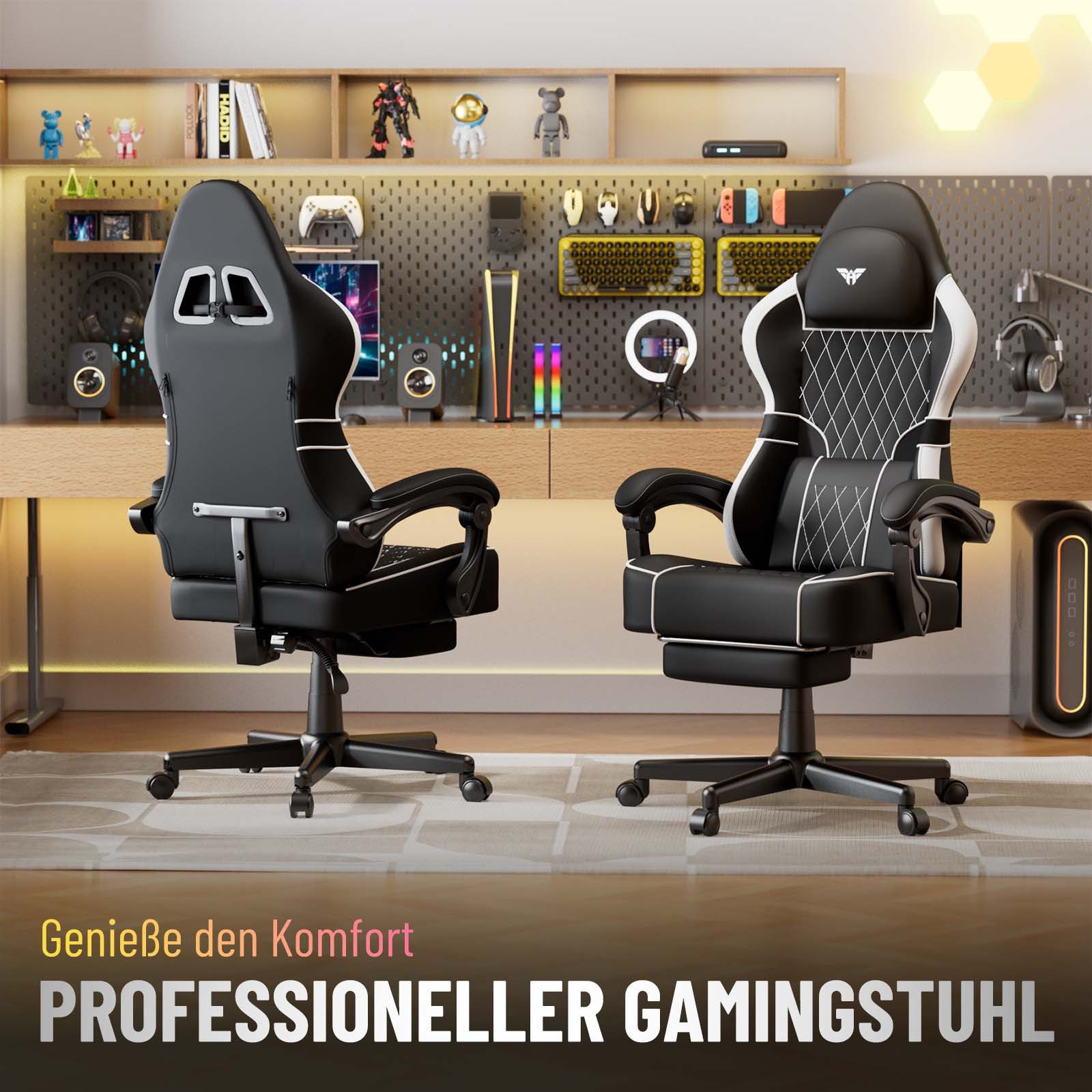 Huracan Gaming-Stuhl Gamer Chair mit verstellbare Kopfstütze und Lendenkissen,Ergonomisch