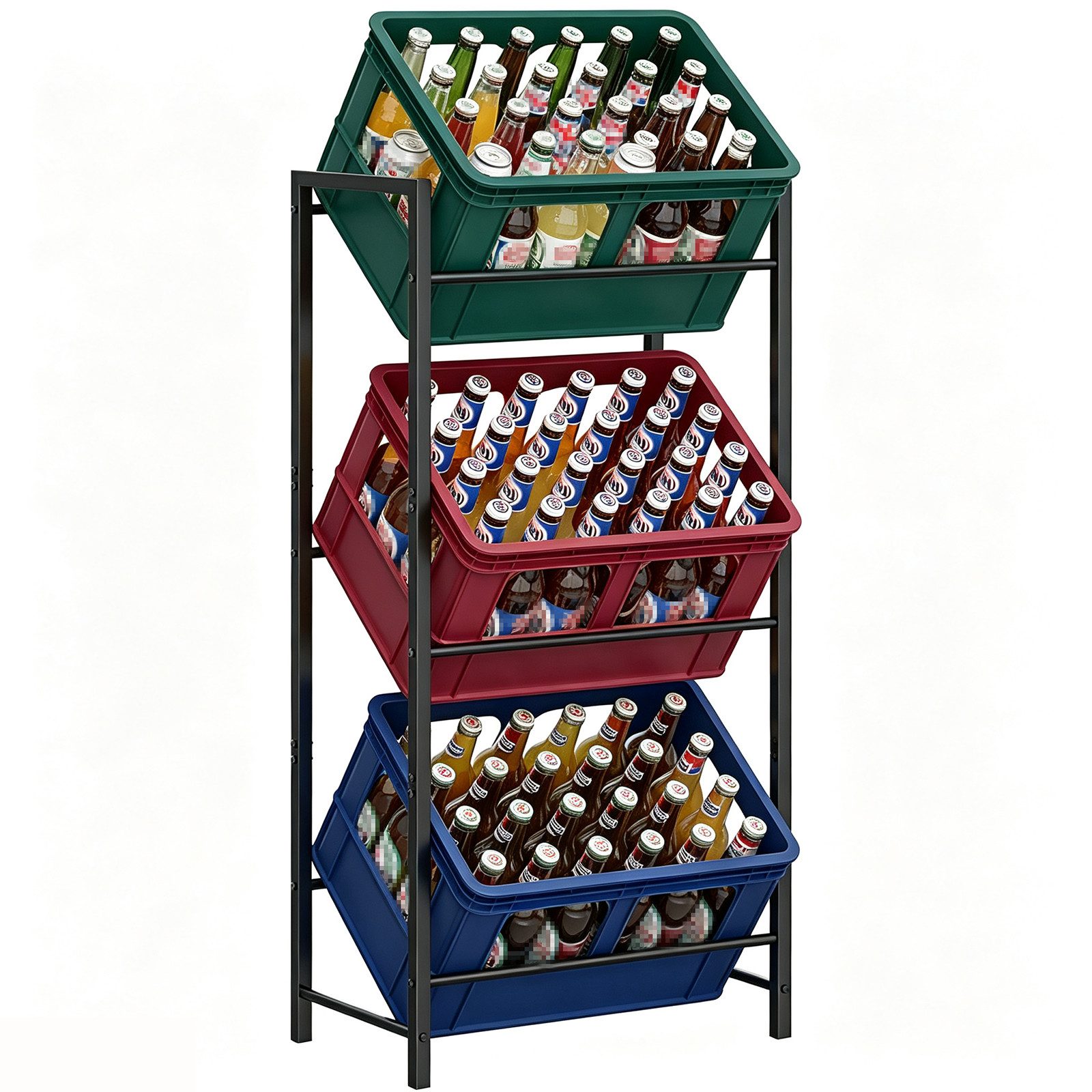 Youyijia Flaschenregal Getränkekistenregal Metall 3 Etagen für Bier & Wasser