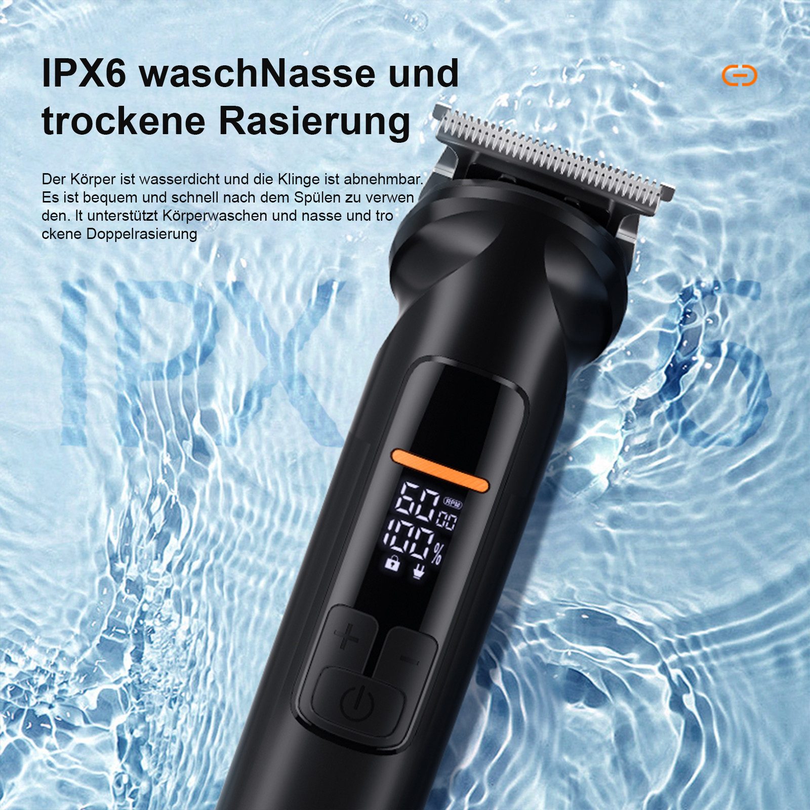 MODFU Haarschneider Profi 6-in-1 Bartschneider Set Herren mit LCD Display, Trimmer mit Edelstahlklingen Nasenhaartrimmer, 1200mAh Akku USB-Ladung leise hautfreundlich