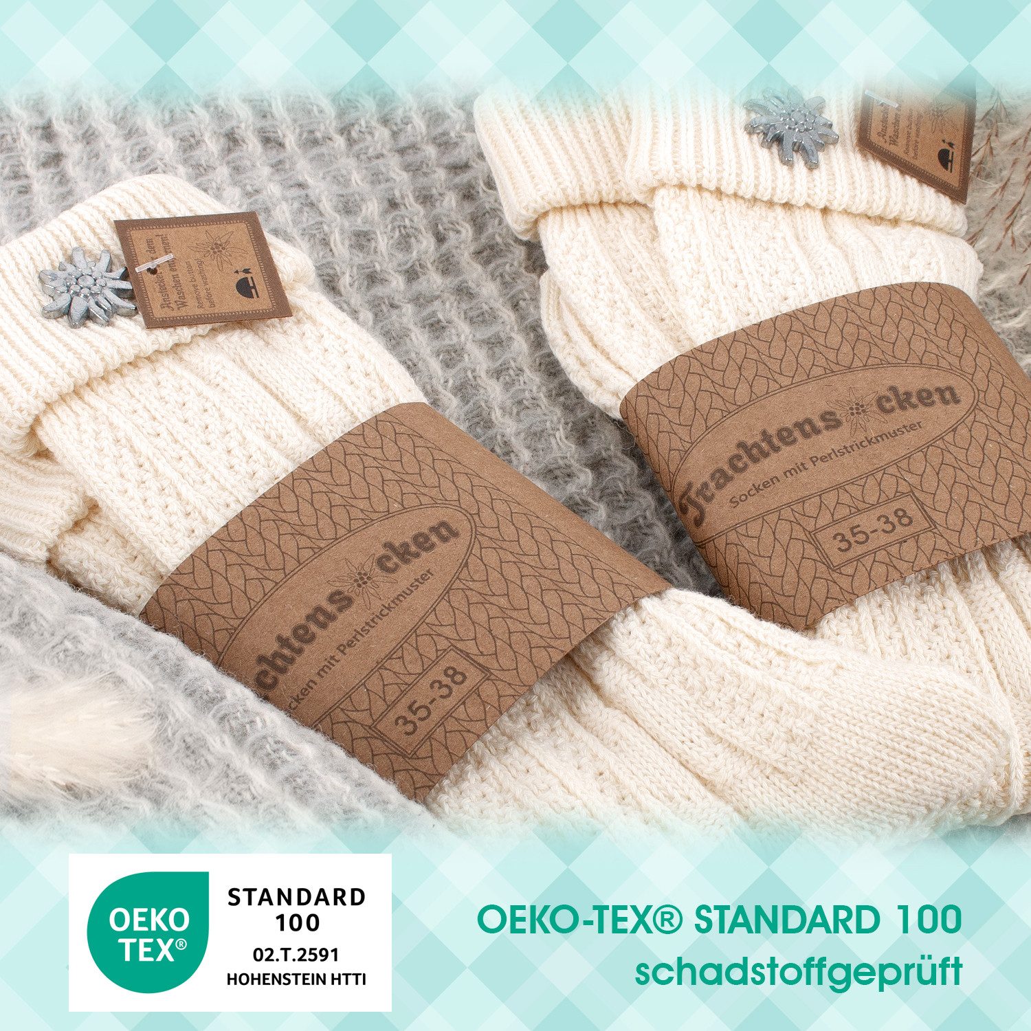 celodoro Trachtensocken Trachten Socken (2 Paar) mit Edelweiß-Pin für Damen & Herren