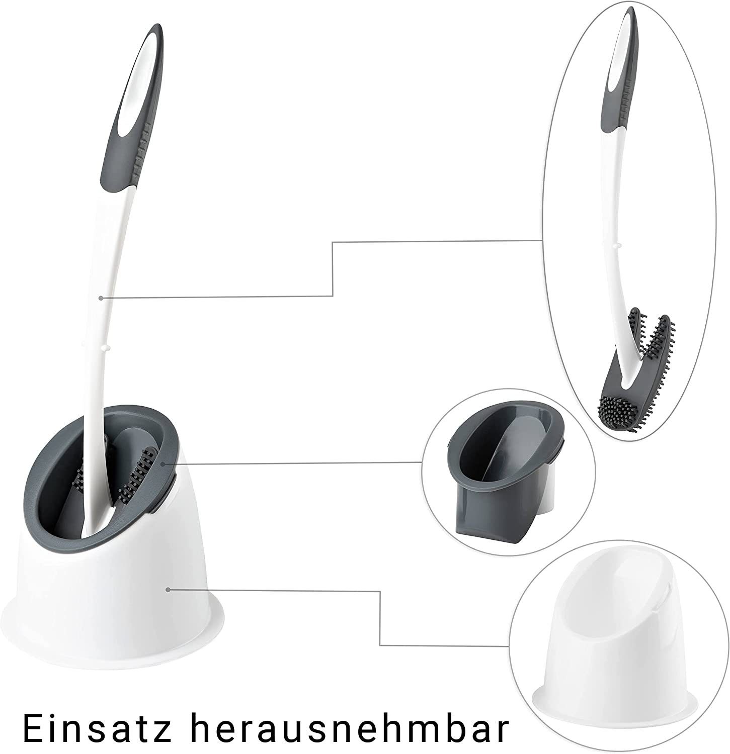 Centi WC-Reinigungsbürste Weiß, mit Abtropfbehälter, Bürste (Set, Toilettenbürste Gummi-Noppen, 2-tlg), Silikon aus Weiß, Made mit Germany Farbe in Klobürste WC