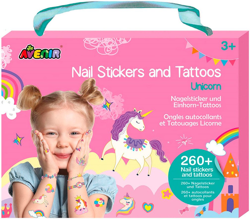 Kreativset Kinder-Nagelsticker & Tattoos Einhorn