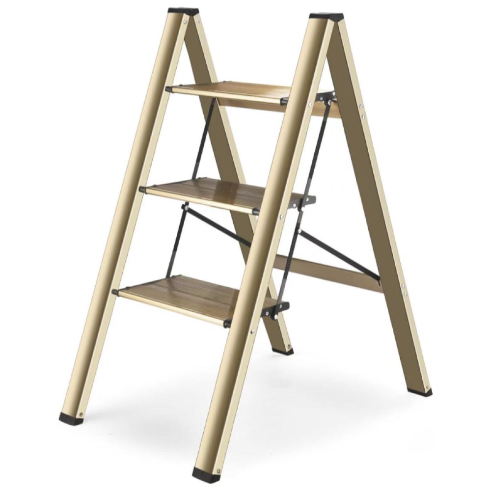 BBWL Trittleiter 3 Step Ladder Aluminium Faltbare mit breiten Anti-Rutsch Stufen, 330 lbs Tragkraft für Küche Haushalt platzsparend stabil