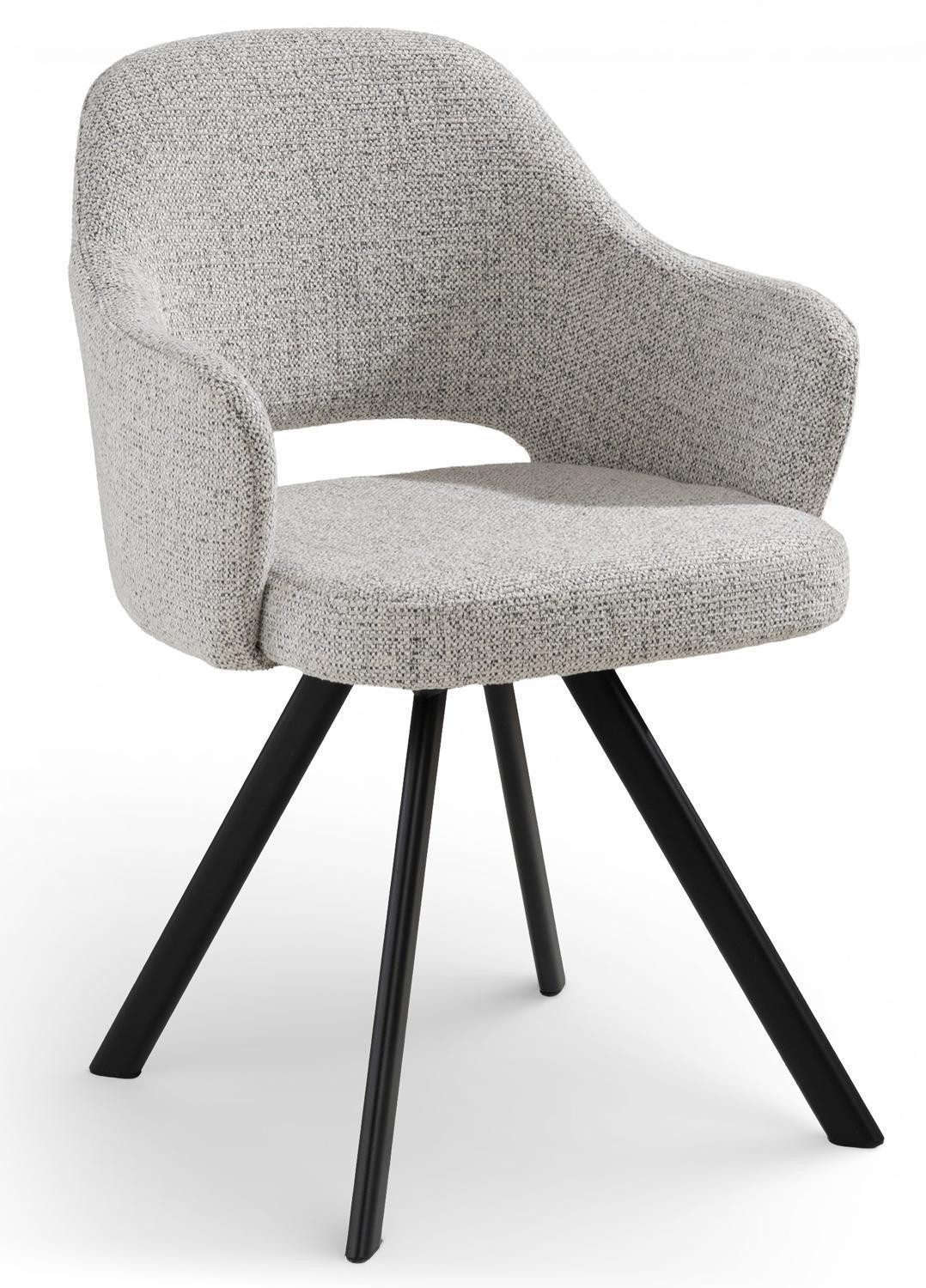 Home4You Polsterstuhl, Grau, Schwarz matt, Polyester, Metallgestell, 180 Grad drehbar mit Rückholfunktion, B 58 x H 83 x T 61 cm