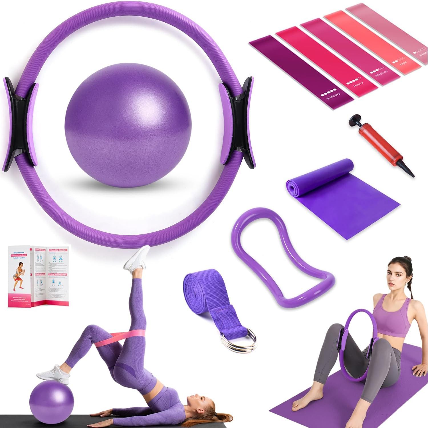 LaCute Pilates-Ring Pilates Set 12-teilig mit Ring, Ball & Widerstandsbändern für Zuhause (12-teiliges Pilates- und Fitness-Set, 12-tlg., Pilates-Set mit Ring, Ball Widerstandsbändern für Ganzkörpertraining), 12-teilig, elastisch, rutschfest, vielseitig