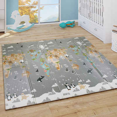 Kinderteppich Spielmatte Teppich Kinderzimmer Bunt Tiere Weltkarte, Paco Home, Rechteckig, Höhe: 5 mm
