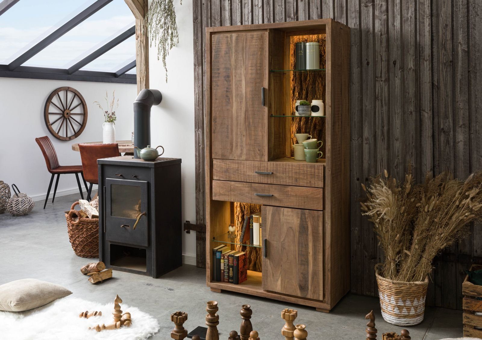 Massivmoebel24 Dreh-/Schwebetürenschrank #103 (Massivholz Akazie 88x40x180 günstig online kaufen
